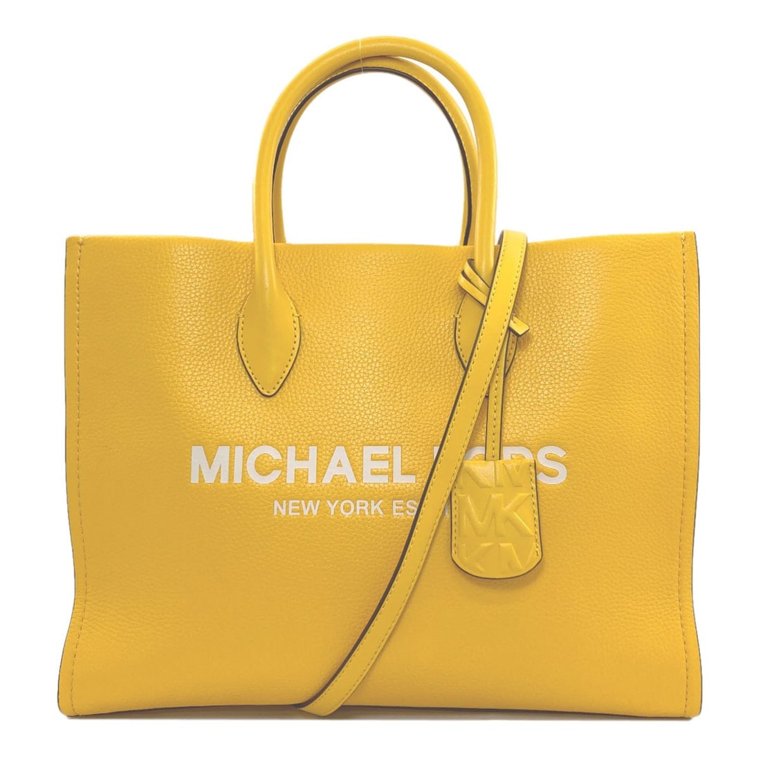 Michael Kors 2Way Handbag Leather: Michael Kors 2Way Handbag Leather Yellow Michael Kors 2Way Handbag with Leather Exterior. This handbag features a bright yellow exterior made from high-quality leather, showcasing the iconic 2Way