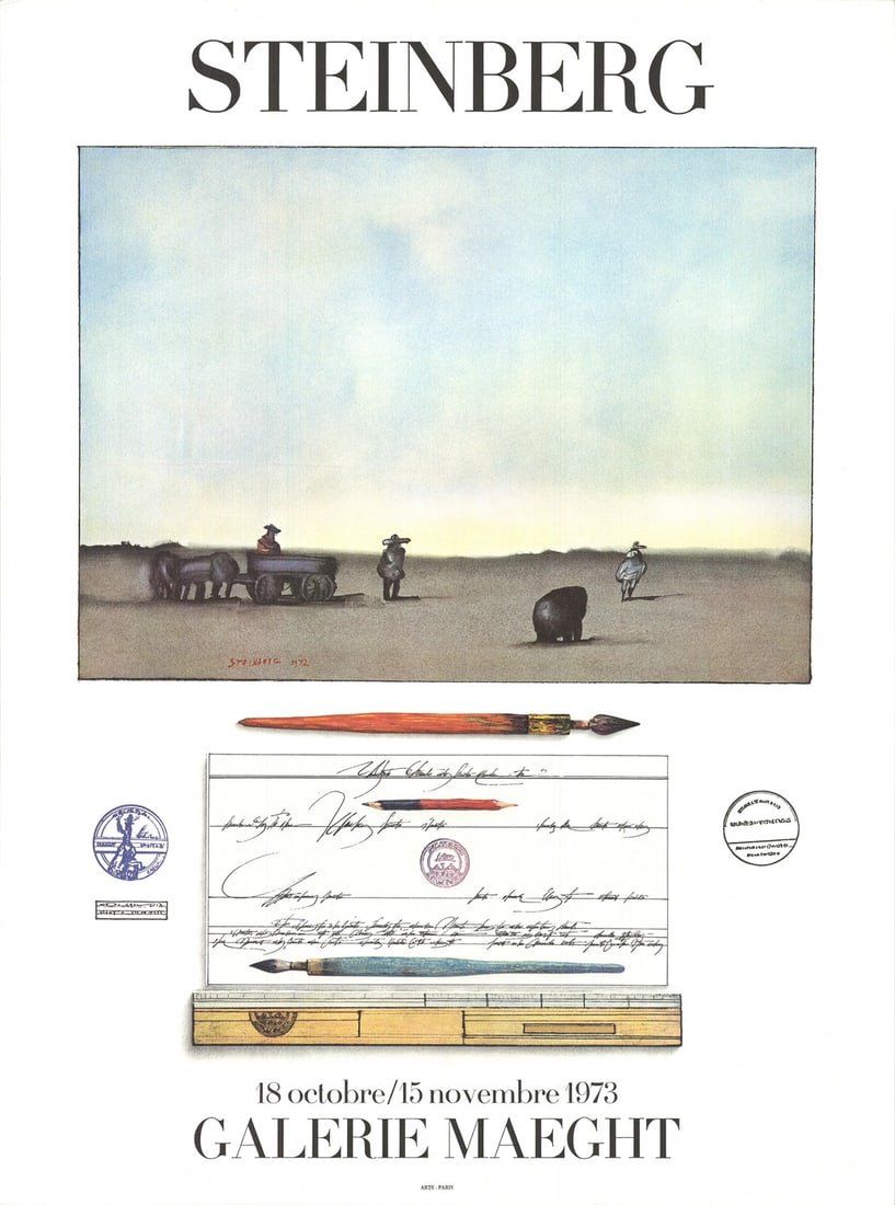 Contemporary Multicol Crayon Et Paysage 1973 Lithograph 31 x 23 SAUL STEINBERG (1 of 4)