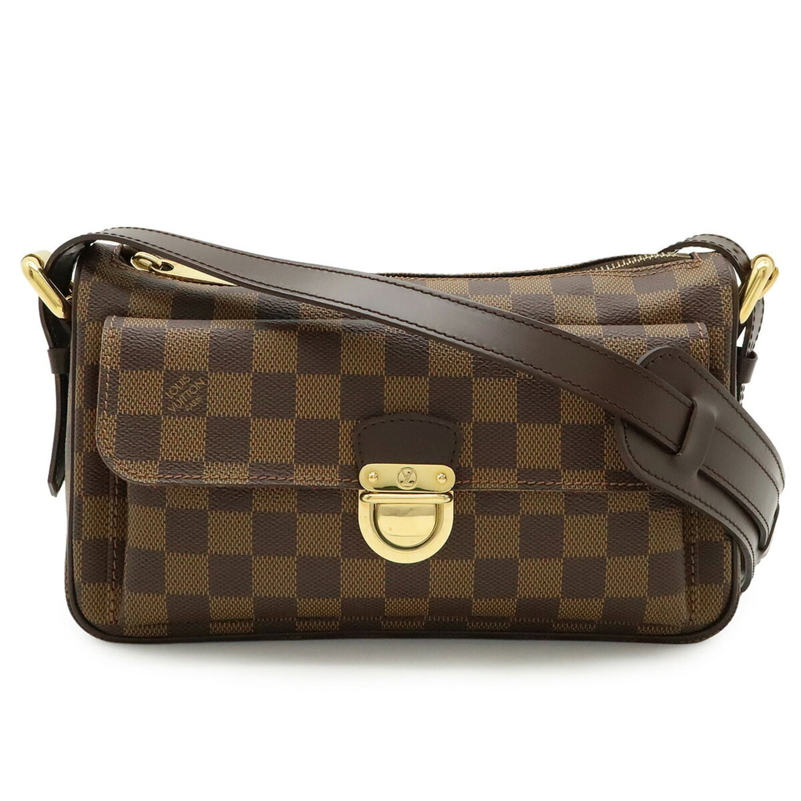PVC Louis Vuitton Shoulder Bag: PVC Louis Vuitton Shoulder Bag This Louis Vuitton shoulder bag features a durable PVC material and iconic Damier Canvas pattern, available in brown. Measuring 16cm x 26cm x 8cm, it's a compact and