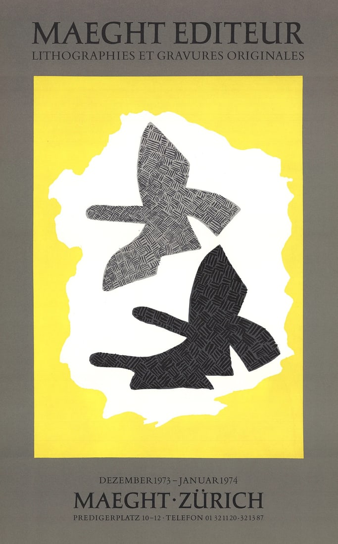GEORGES BRAQUE Lithographie 26.75" x 16.75" Lithograph 1973 Cubism Gray Yellow (1 of 1)