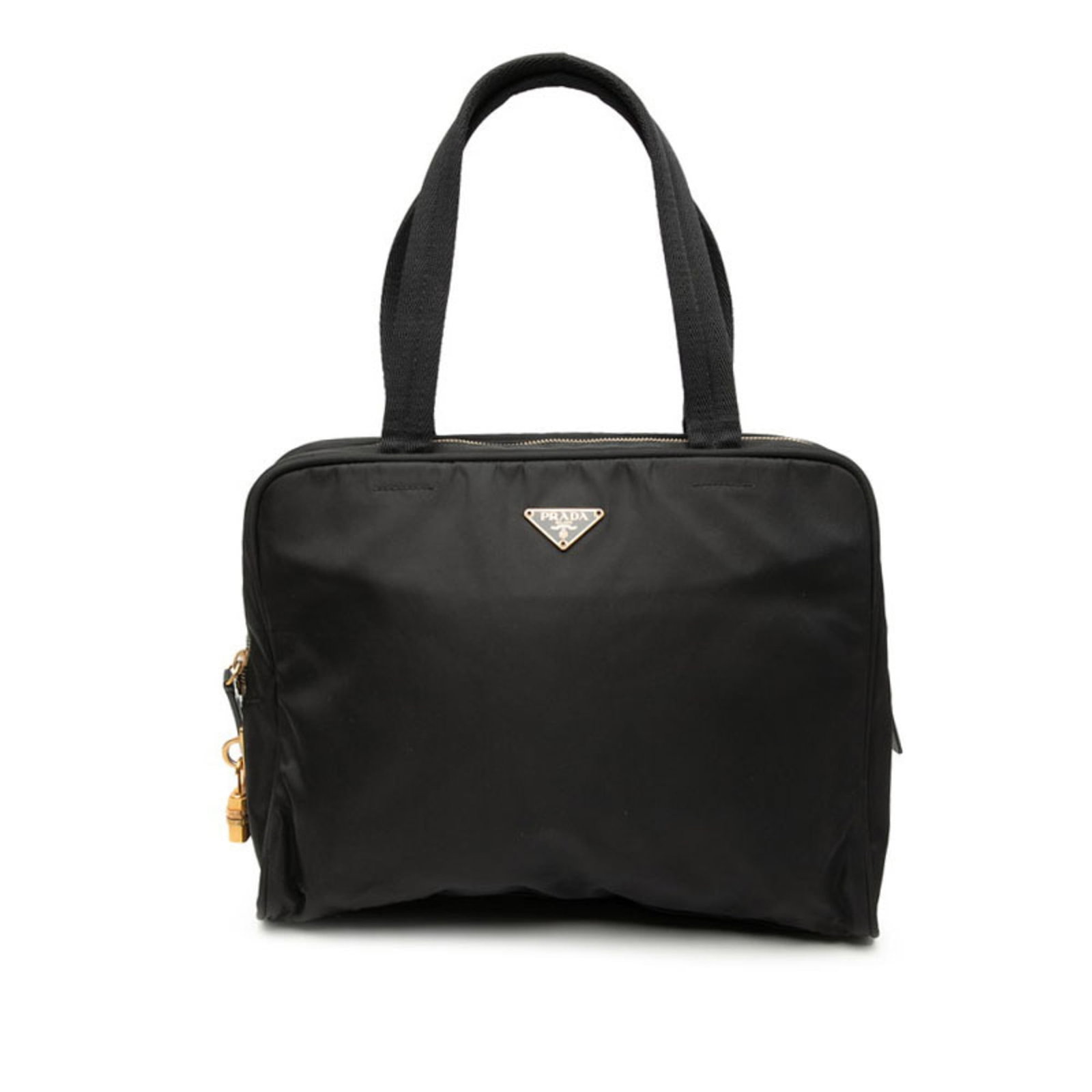 Nylon shoulder bag tote by Prada: Nylon shoulder bag tote by Prada Prada's nylon shoulder bag tote boasts a sleek, black design with clean lines and a classic silhouette. Measuring 24cm x 32cm x 10cm, it offers ample space for daily