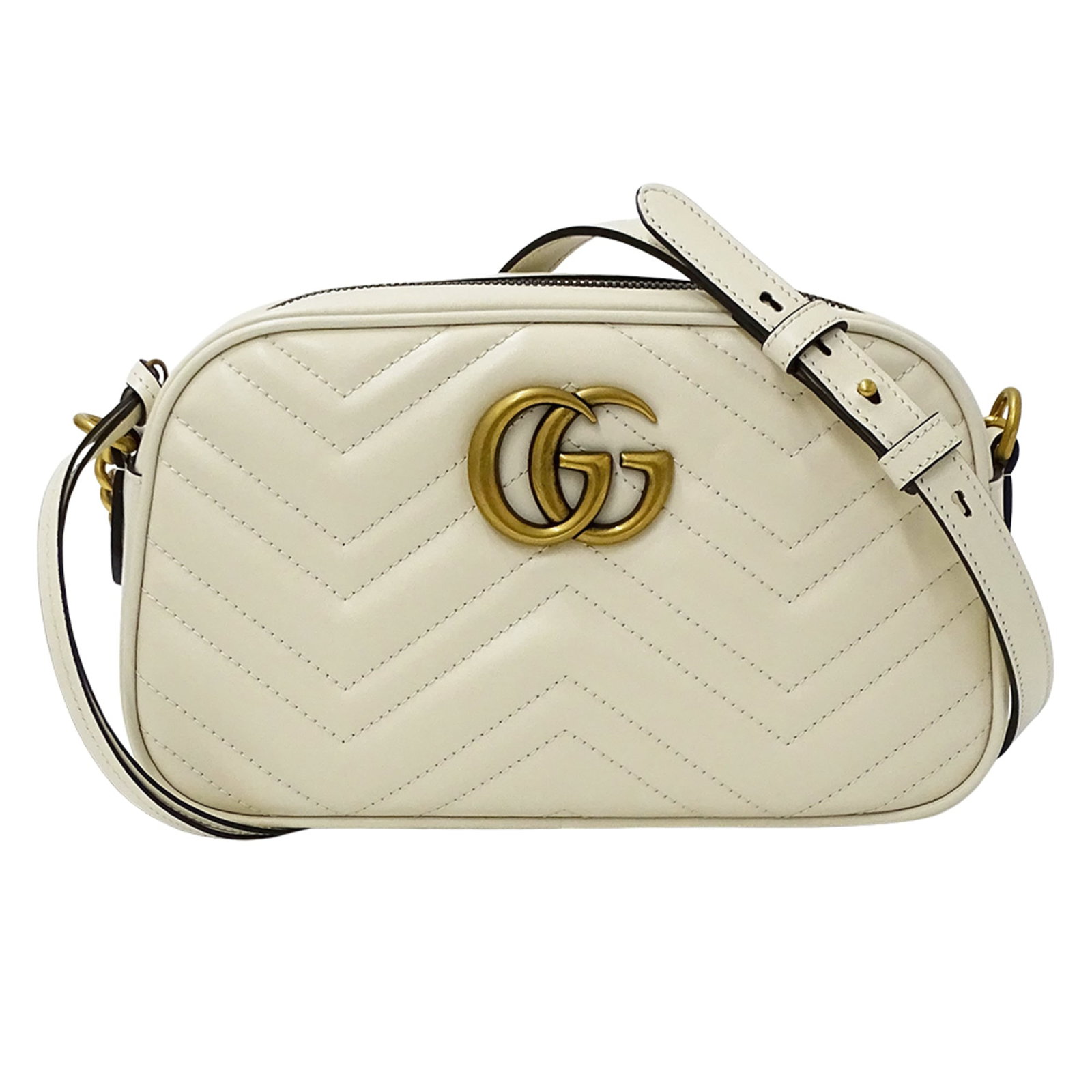 Gucci Handbag Shoulder Bag Leather: Gucci Handbag Shoulder Bag Leather White Gucci leather shoulder bag with a classic design, featuring a 14cm x 24cm x 7.5cm size and a worn-in look due to traces of usage and minor scratches/dirt. This