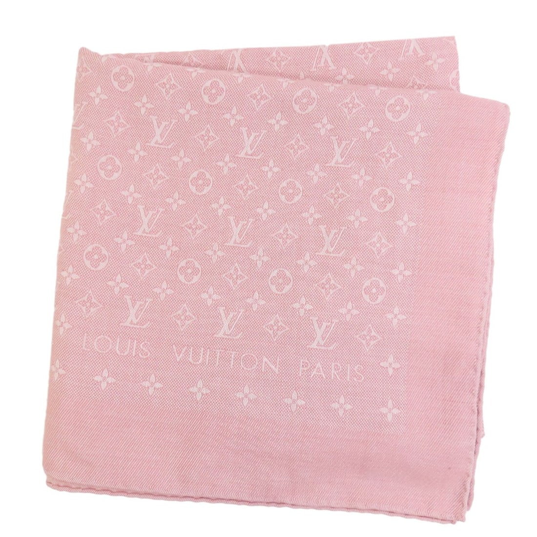 Wool silk shawl stall monogram square large Louis Vuitton: Wool silk shawl stall monogram square large Louis Vuitton Pink wool silk shawl with a large square stall monogram, characteristic of Louis Vuitton's signature style. The exterior features a prominent