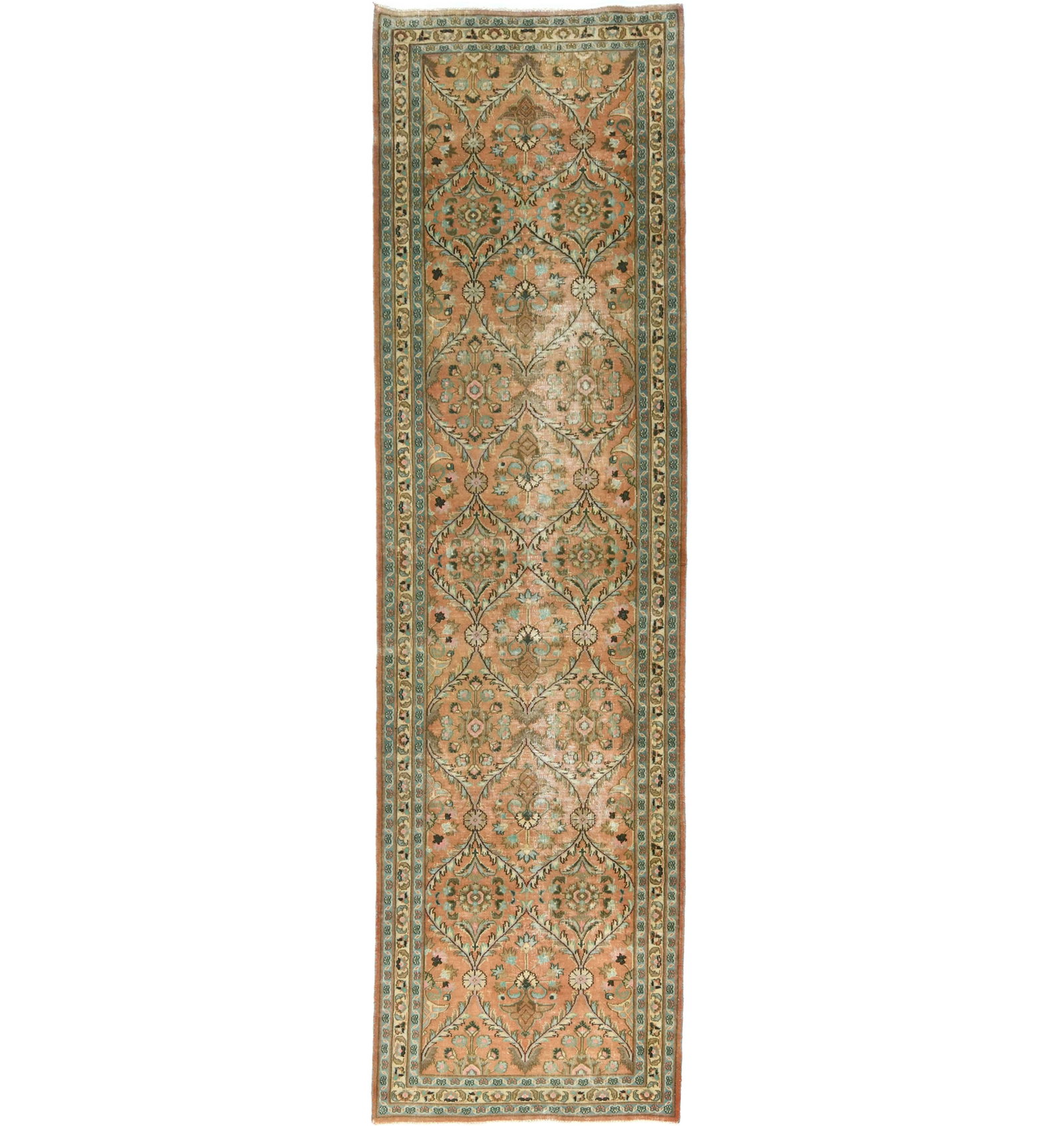 3'4X12'7 ft Semi-Antique Floral Traditional Runner Rug Oriental Hallway Carpet: 3'4X12'7 ft Semi-Antique Floral Traditional Runner Rug Oriental Hallway Carpet Hand-Knotted Wool Runner Rug with Muted Colors and Vintage Design, Perfect for Adding Warmth and Texture to Your Oriental