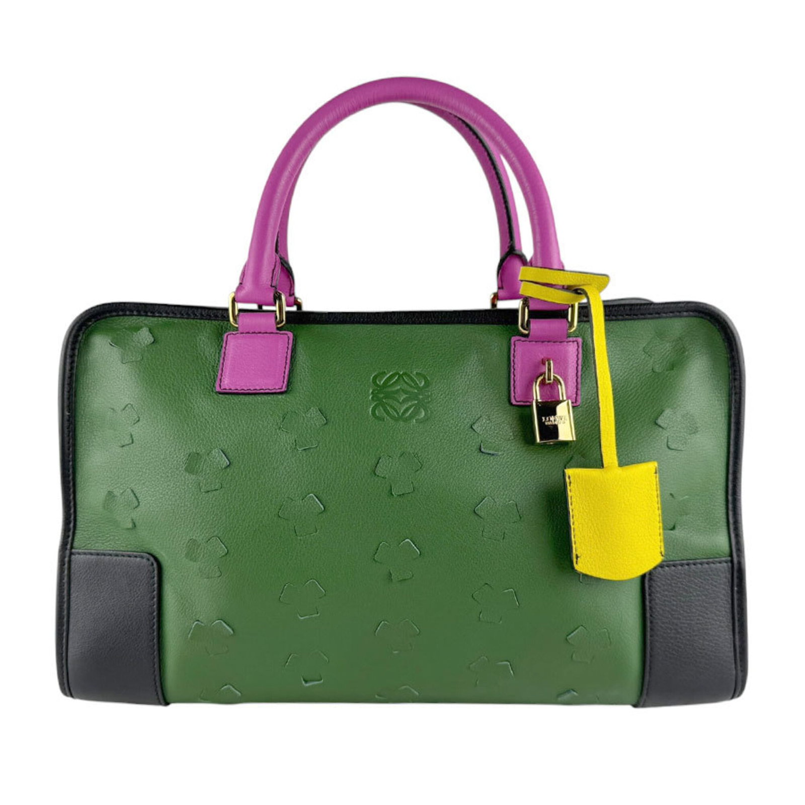 Handbag Leather from Loewe: Handbag Leather from Loewe Used Loewe Handbag in Multi-Color Leather, 22cm x 35cm x 14cm. This handbag features a mix of colors and has some scratches and dirt, but remains in very good condition. The