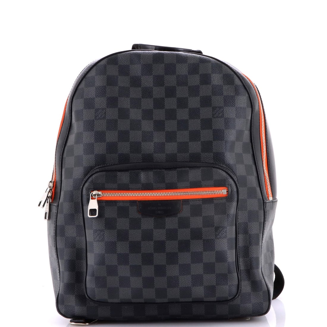 Louis Vuitton Josh Backpack Damier Graphite: Louis Vuitton Josh Backpack Damier Graphite Black Louis Vuitton Josh Backpack Damier Graphite, featuring a canvas-coated exterior with heavy corner wear and scuffs. The backpack measures 16" tall,