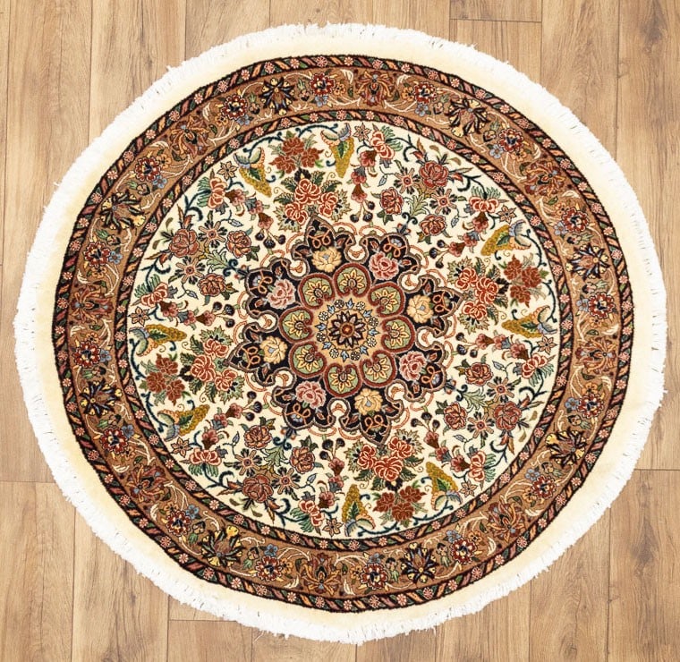 Handmade Indo-Bidjar Floral Oriental Rug 3'4x3'6 Ft Classic Foyer Area Carpet: Handmade Indo-Bidjar Floral Oriental Rug 3'4x3'6 Ft Classic Foyer Area Carpet Hand-knotted with wool and silk, this Indo-Bidjar Floral Oriental Rug boasts a classic design in a vibrant color palette. 