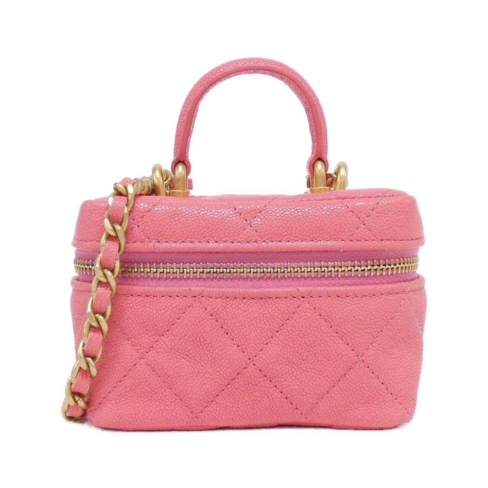 Chanel Handbag Grained Calfskin: Chanel Handbag Grained Calfskin Grained Calfskin Pink Chanel Handbag. This pink handbag features matte gold hardware and is made from high-quality grained calfskin. With a few traces of usage, it