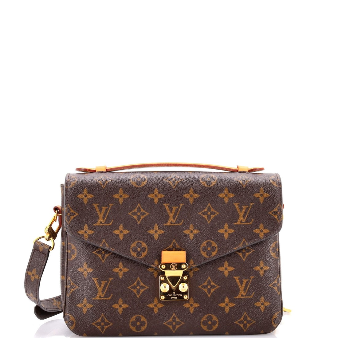 Louis Vuitton Canvas Monogram Pochette: Louis Vuitton Canvas Monogram Pochette Brown Louis Vuitton Canvas Monogram Pochette with Gold Hardware, featuring a classic messenger design and microfiber interior. The pochette boasts a timeless