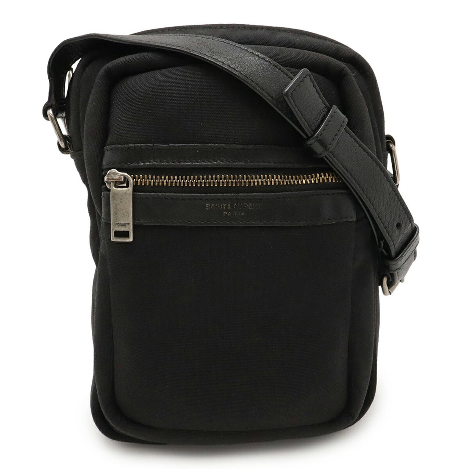 Pochette Leather Shoulder Bag Yves Saint Laurent: Pochette Leather Shoulder Bag Yves Saint Laurent Black Pochette Leather Shoulder Bag by Yves Saint Laurent, featuring canvas and leather construction, measures 19cm x 14cm x 4cm. With its classic