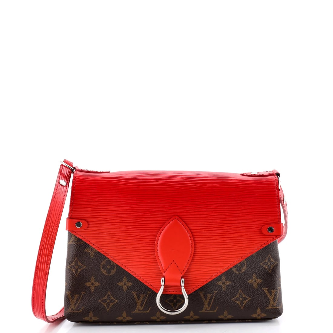 Saint Michel Handbag Louis Vuitton Monogram Epi Leather: Saint Michel Handbag Louis Vuitton Monogram Epi Leather The Saint Michel Handbag from Louis Vuitton boasts a striking monogram canvas and Epi leather exterior, featuring a bold red color. With its