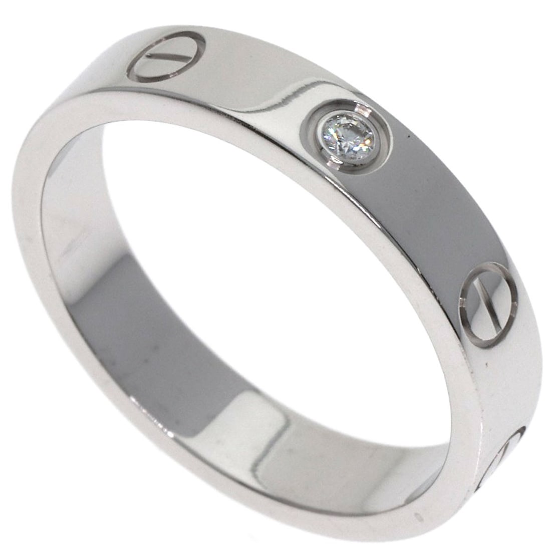 Cartier Love Ring 1P Diamond #53 Ring K18 White Gold: Cartier Love Ring 1P Diamond #53 Ring K18 White Gold Cartier's iconic Love Ring features a stunning #53 diamond set in K18 white gold, creating a sleek and sophisticated design. The ring's silver