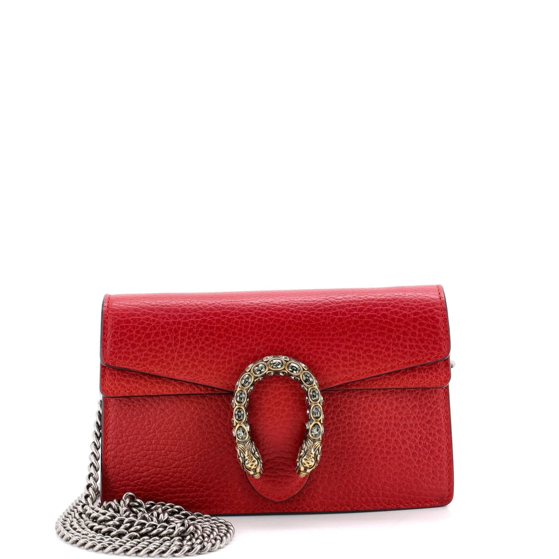 Super mini leather bag Gucci Dionysus: Super mini leather bag Gucci Dionysus Super mini leather bag Gucci Dionysus features a bold red exterior with aged silver hardware and a neutral microfiber interior. With its compact size and classic