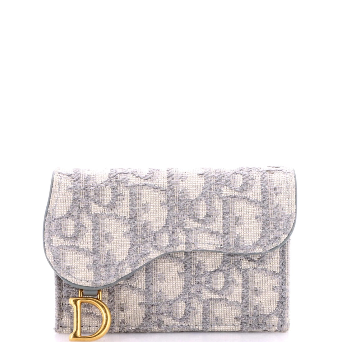 Card case oblique canvas saddle Christian Dior: Card case oblique canvas saddle Christian Dior Gray oblique canvas saddle card case from Christian Dior, featuring plain leather exterior and gray interior. Minor odor, scuffs, and discoloration are