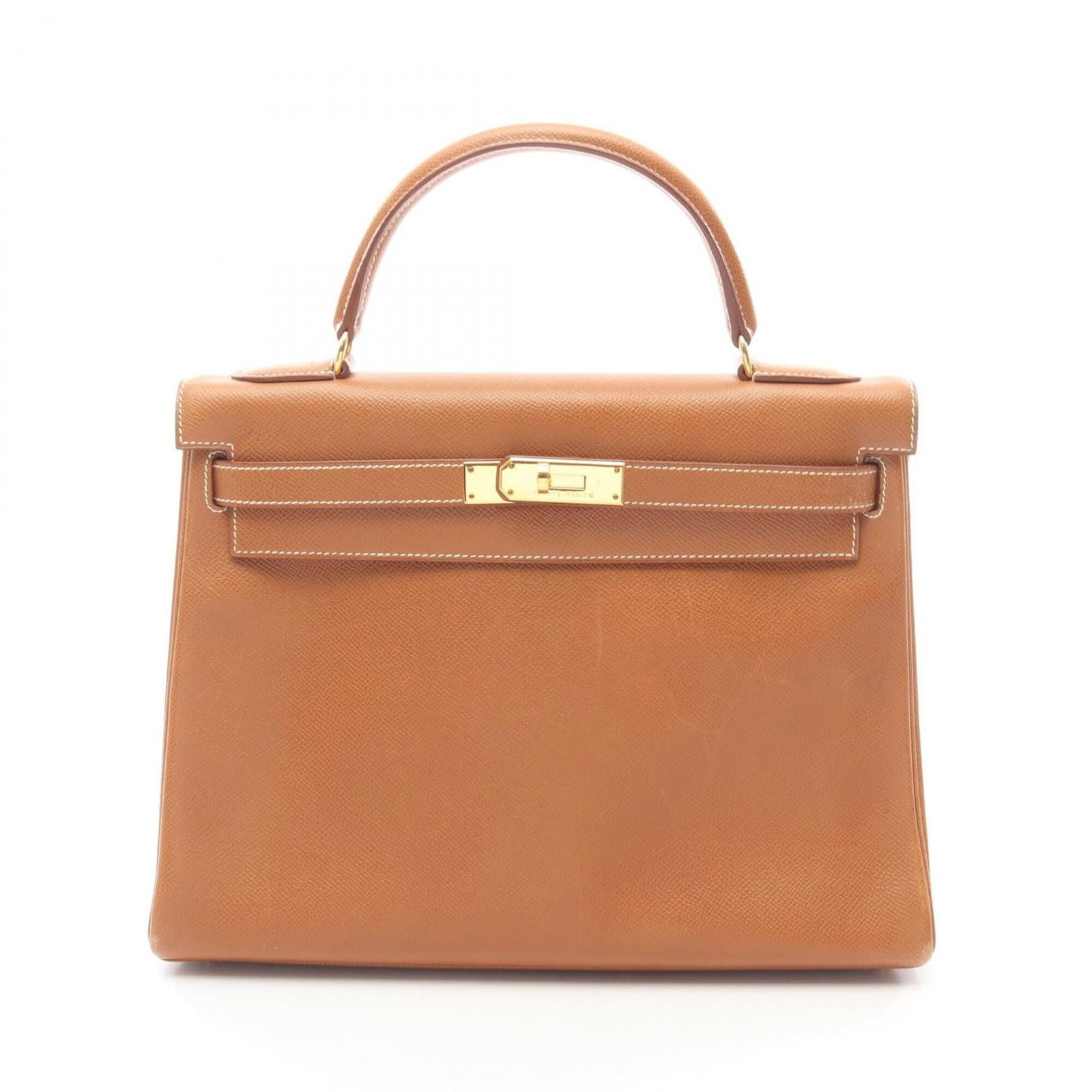 Hermes Courchevel Handbag Leather: Hermes Courchevel Handbag Leather Brown Courchevel Leather Handbag from Hermes, with a classic design and subtle scratches. Measuring 23cm x 32cm x 12cm, it features the iconic Courchevel leather