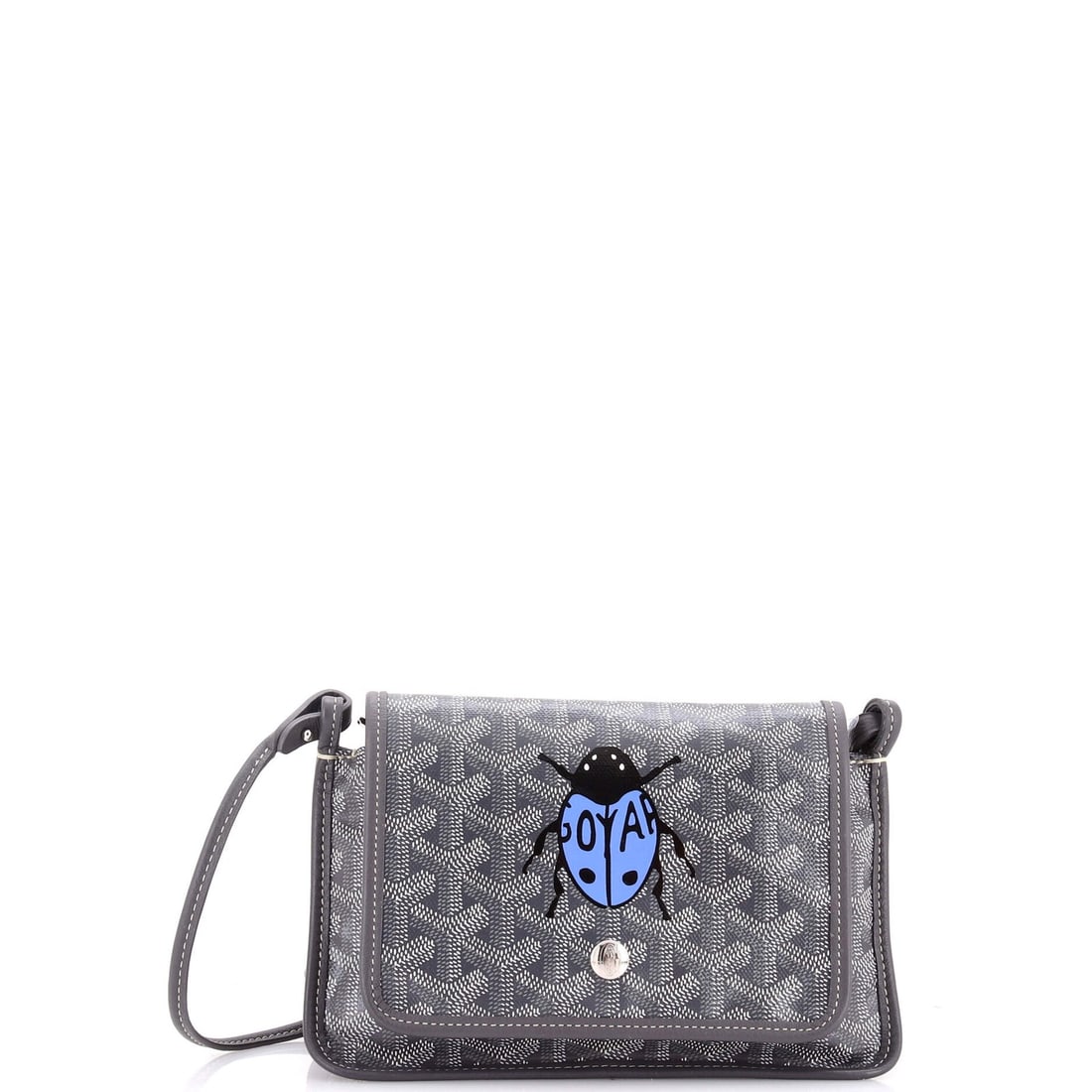 Canvas coated printed wallet clutch goyard plumet: Canvas coated printed wallet clutch goyard plumet Gray Goyard Plumet Cross Body Bag with Canvas Coated Exterior, featuring a neutral interior and silver hardware. Minor edge wear, creases, and scuffs 