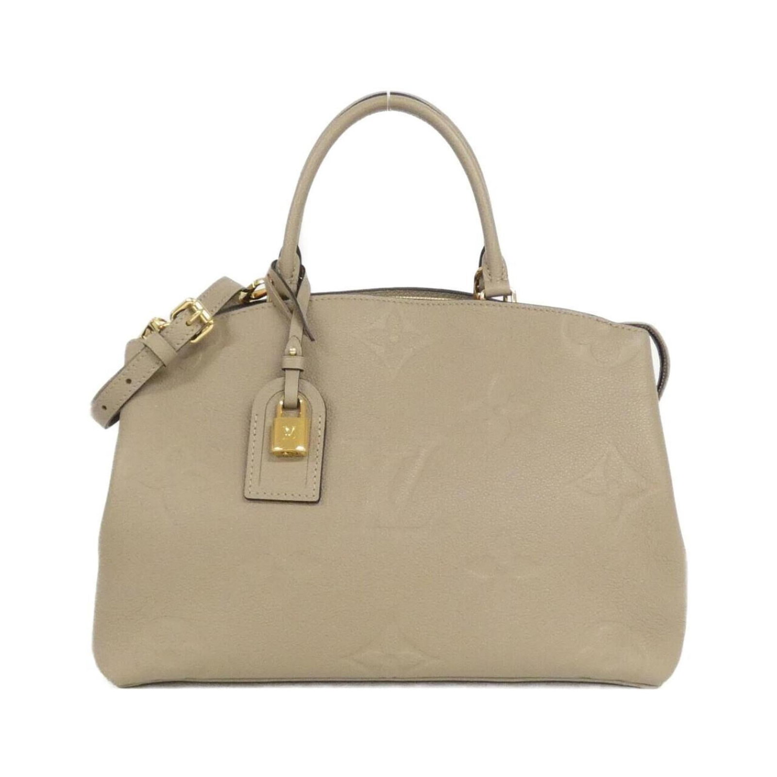 Handbag Leather Louis Vuitton: Handbag Leather Louis Vuitton Used Louis Vuitton Handbag in Tourterelle Leather, featuring gold hardware and a classic design. The bag has some scratches and dirt but remains in very good condition, w