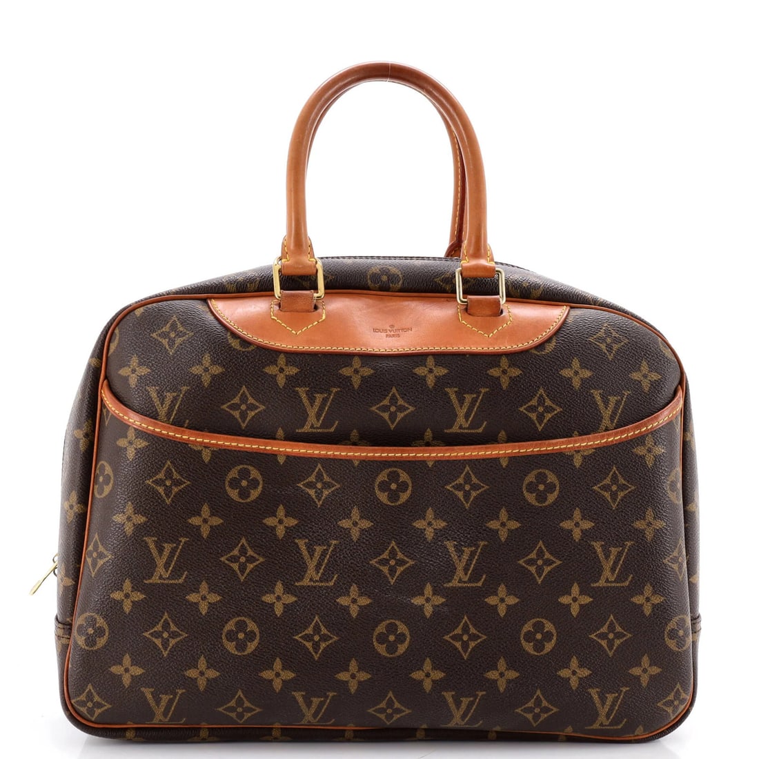 Louis Vuitton Monogram Canvas Handbag Deauville: Louis Vuitton Monogram Canvas Handbag Deauville The Louis Vuitton Monogram Canvas Deauville handbag boasts its signature bowler style and iconic monogram canvas exterior in rich brown. With a neutral