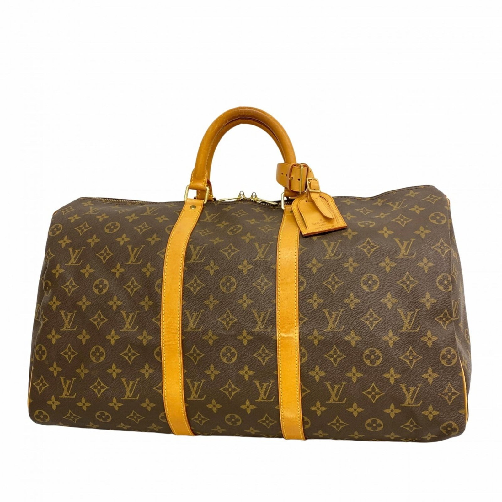 Boston Bag by Louis Vuitton: Boston Bag by Louis Vuitton Brown Louis Vuitton Boston Bag with Traces of Usage. This used bag features scratches and dirt, but remains in good condition. Measuring 28.5cm x 50cm x 22cm, it is a