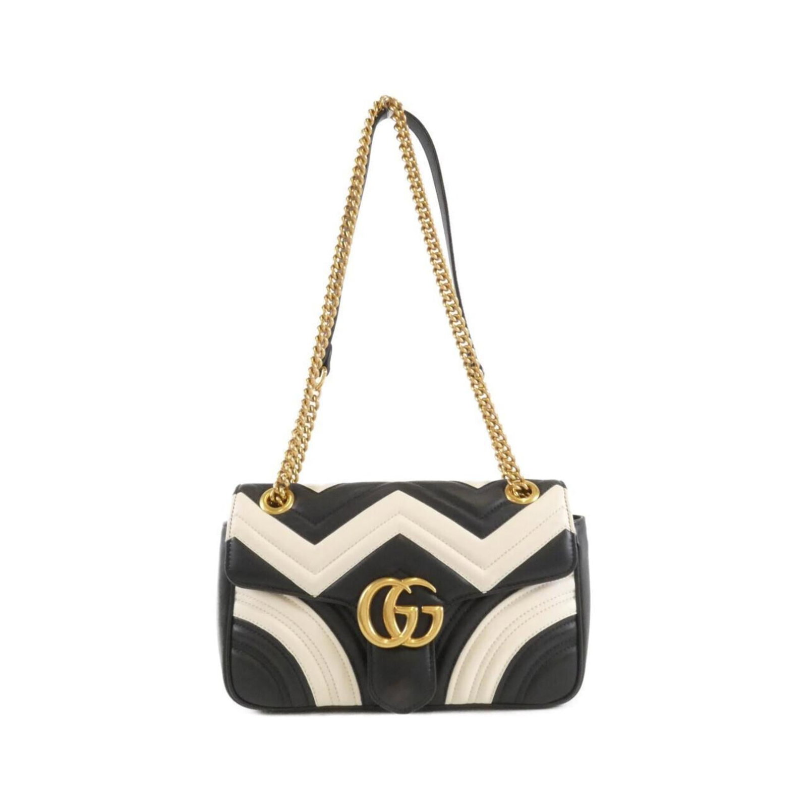 Shoulder Bag Leather Gucci: Shoulder Bag Leather Gucci Black and White Gucci Leather Shoulder Bag. This used shoulder bag features genuine leather, gold hardware, and a classic design. With some minor scratches and dirt, it rema