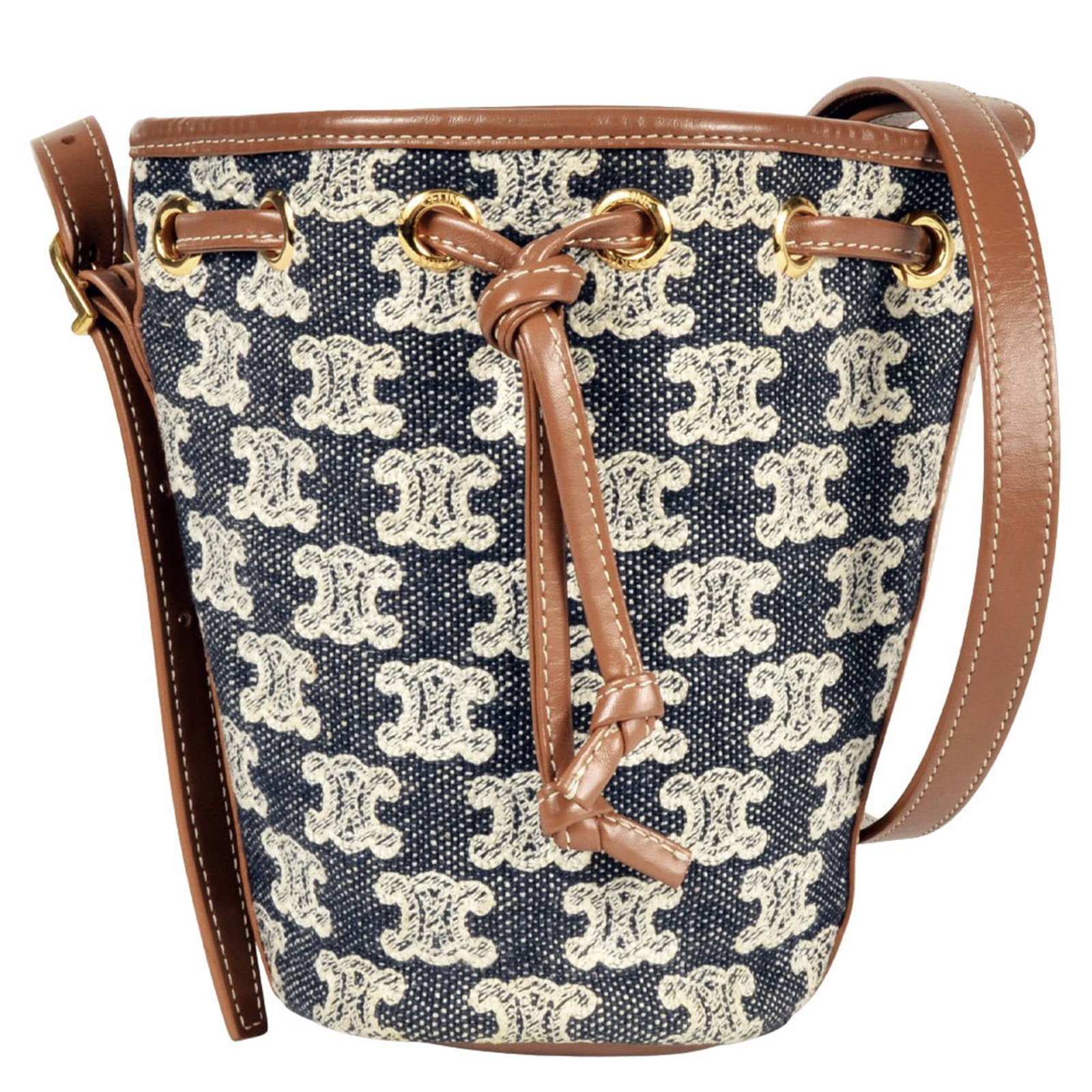 Celine Shoulder Bag Canvas: Celine Shoulder Bag Canvas Navy canvas shoulder bag with gold hardware, featuring a classic Celine design. The bag has a few traces of usage and some minor scratches, but overall remains in very good