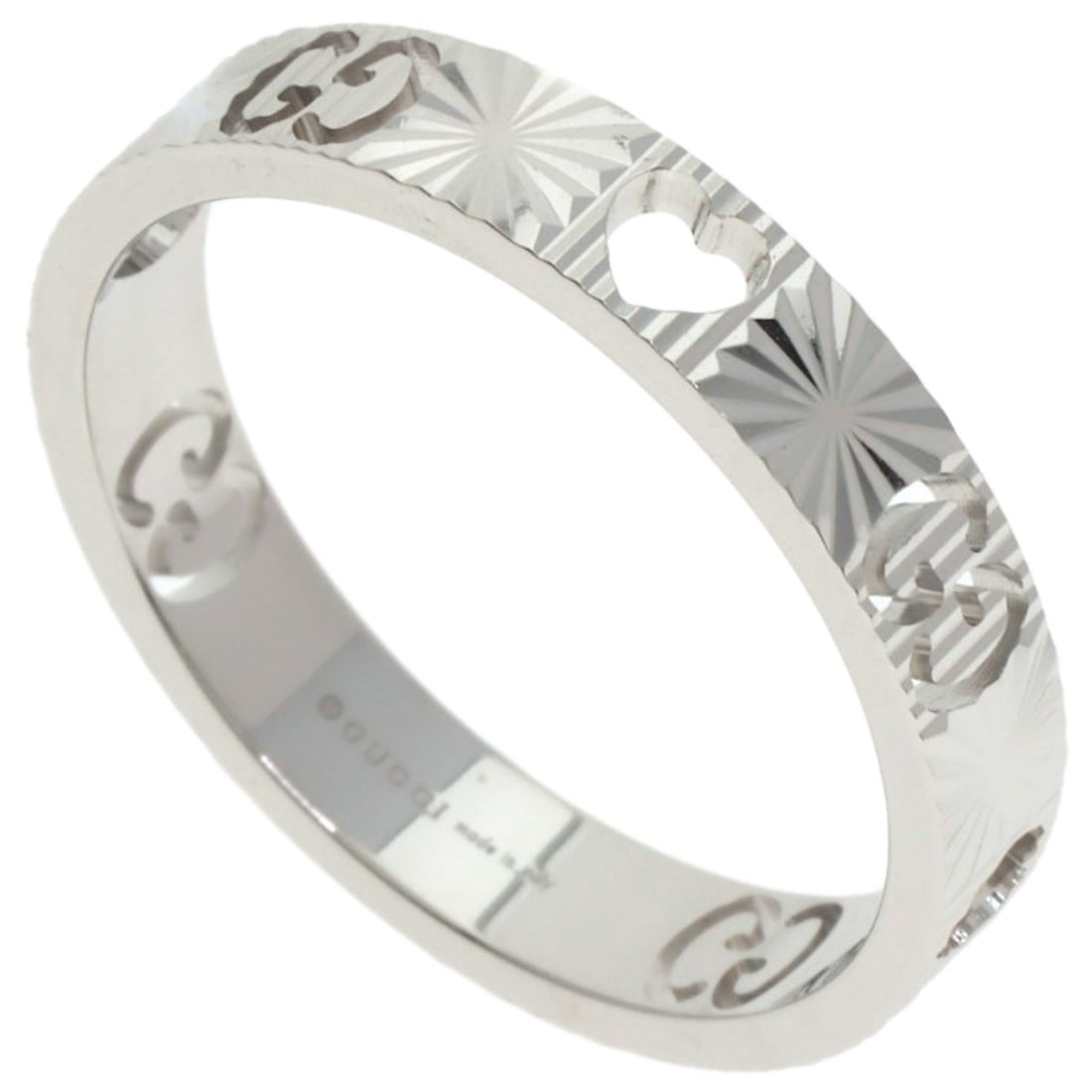 Heart Icon of Gucci Gold White Ring K18: Heart Icon of Gucci Gold White Ring K18 K18 white gold ring with a heart icon from Gucci, set in silver metal. This elegant design features the iconic brand's signature style and purity of K18 gold fo