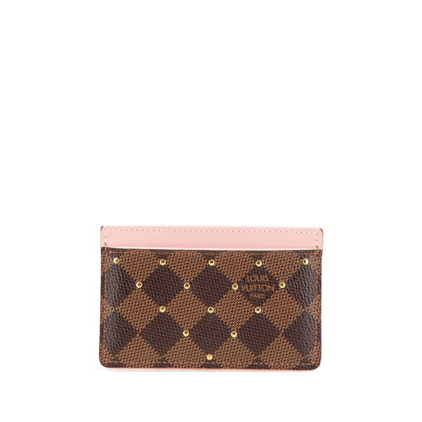 Card case pvc leather Louis Vuitton: Card case pvc leather Louis Vuitton This Louis Vuitton card case features a unique combination of pvc and leather materials, with a classic brown and pink color scheme. The item has a used condition w