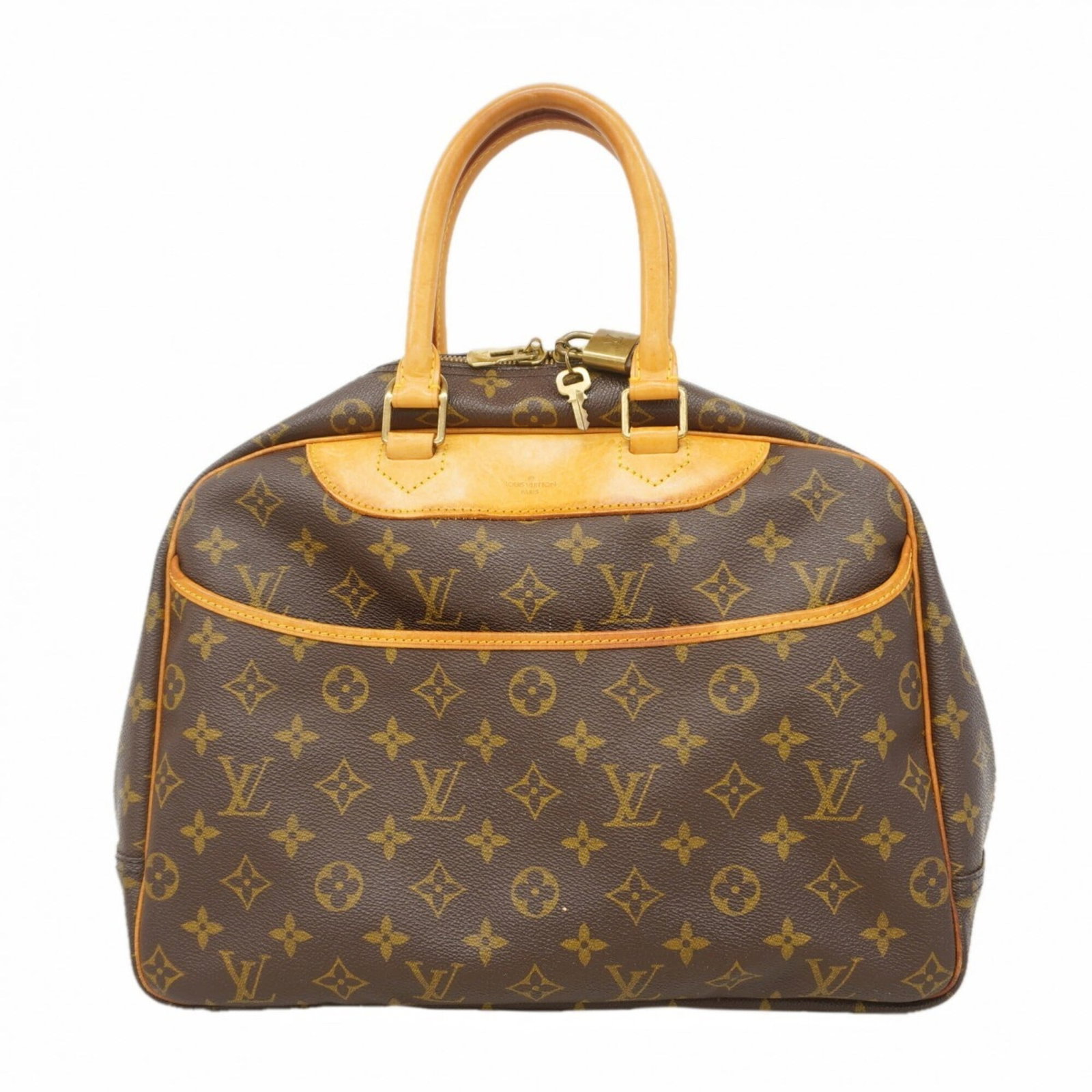Handbag by Louis Vuitton: Handbag by Louis Vuitton Brown Louis Vuitton handbag with a classic design, measuring 26cm x 34cm x 13cm. The bag shows signs of usage, including scratches and dirt, but remains in good condition over