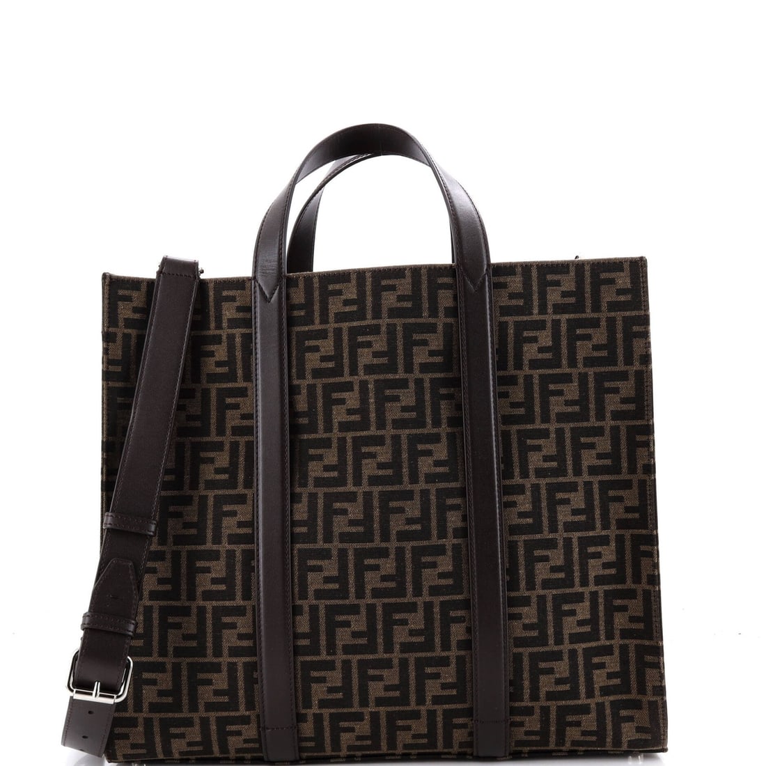 Large Fendi Open Zucca Jacquard Tote Convertible Fabric Leather (1 of 5)