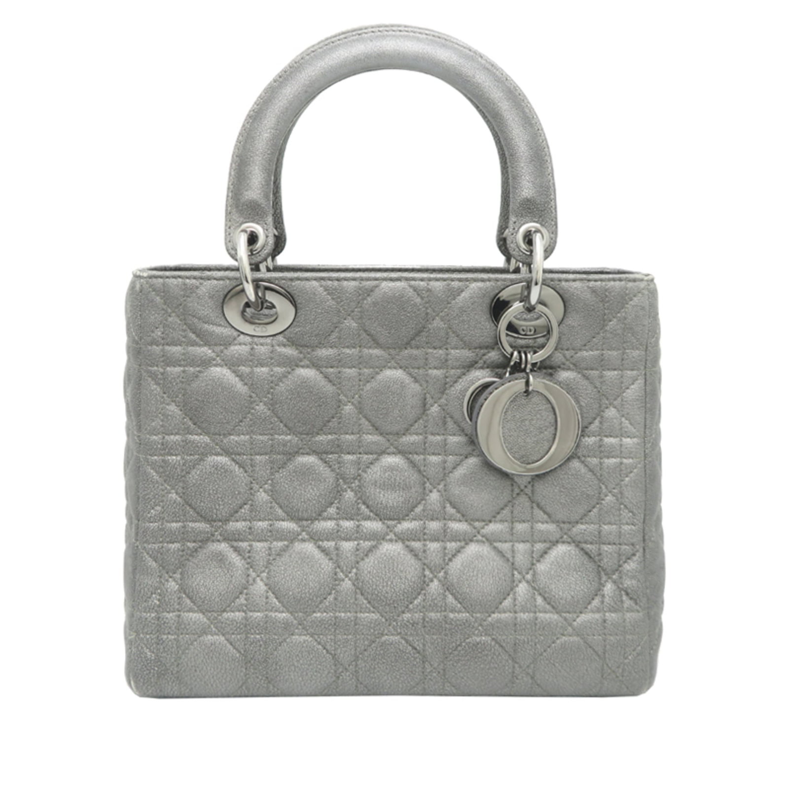 Christian Dior Handbag Leather: Christian Dior Handbag Leather Gray Christian Dior Handbag with Leather Material, Measuring 19.5cm x 24cm x 11.5cm, Features a Handle Length of 18cm, Showcasing Traces of Usage and Minor