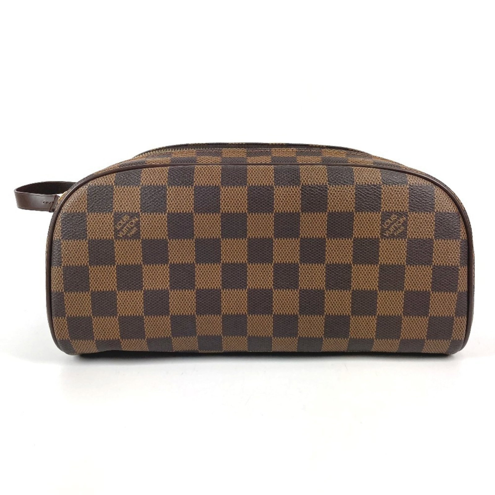 Damier canvas pouch from Louis Vuitton: Damier canvas pouch from Louis Vuitton Damier canvas pouch from Louis Vuitton, featuring the iconic Damier pattern in brown Ebene. This pre-owned pouch boasts a classic design with a mix of scratches