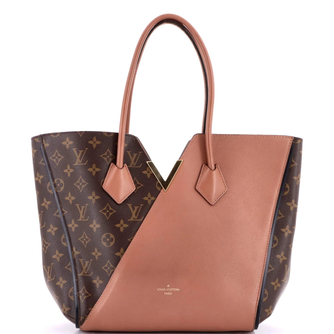 Monogram Canvas Handbag Leather Louis Vuitton Kimono MM: Monogram Canvas Handbag Leather Louis Vuitton Kimono MM Canvas and leather MM Monogram Kimono Handbag in neutral brown exterior, featuring repainted wax edges and minor scuffs. This Louis Vuitton