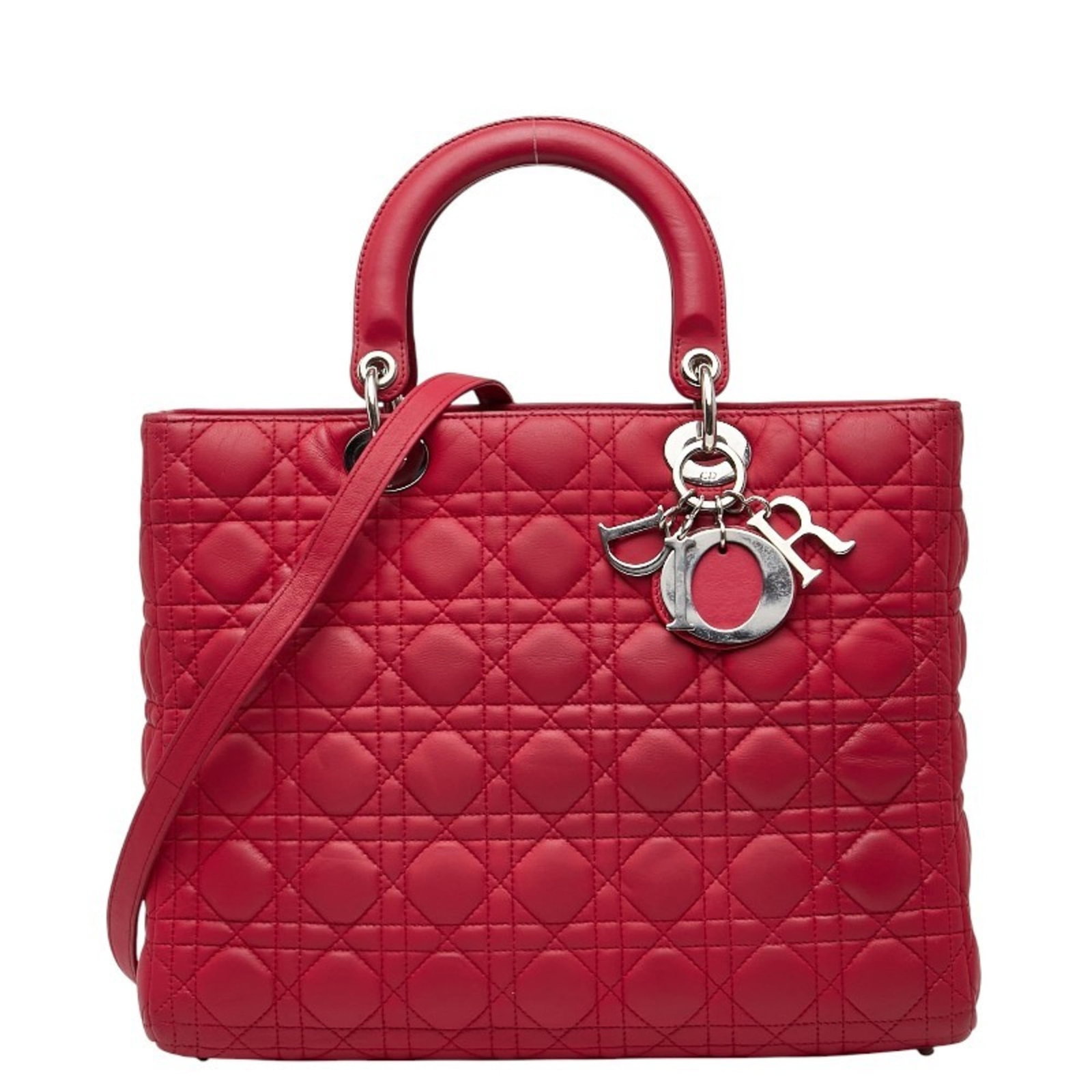 Christian Dior Handbag Shoulder Bag Leather: Christian Dior Handbag Shoulder Bag Leather Red leather shoulder bag with zipper closure, featuring a classic design. The bag measures 24cm x 31.5cm x 11cm and has a handle drop of 10cm and strap