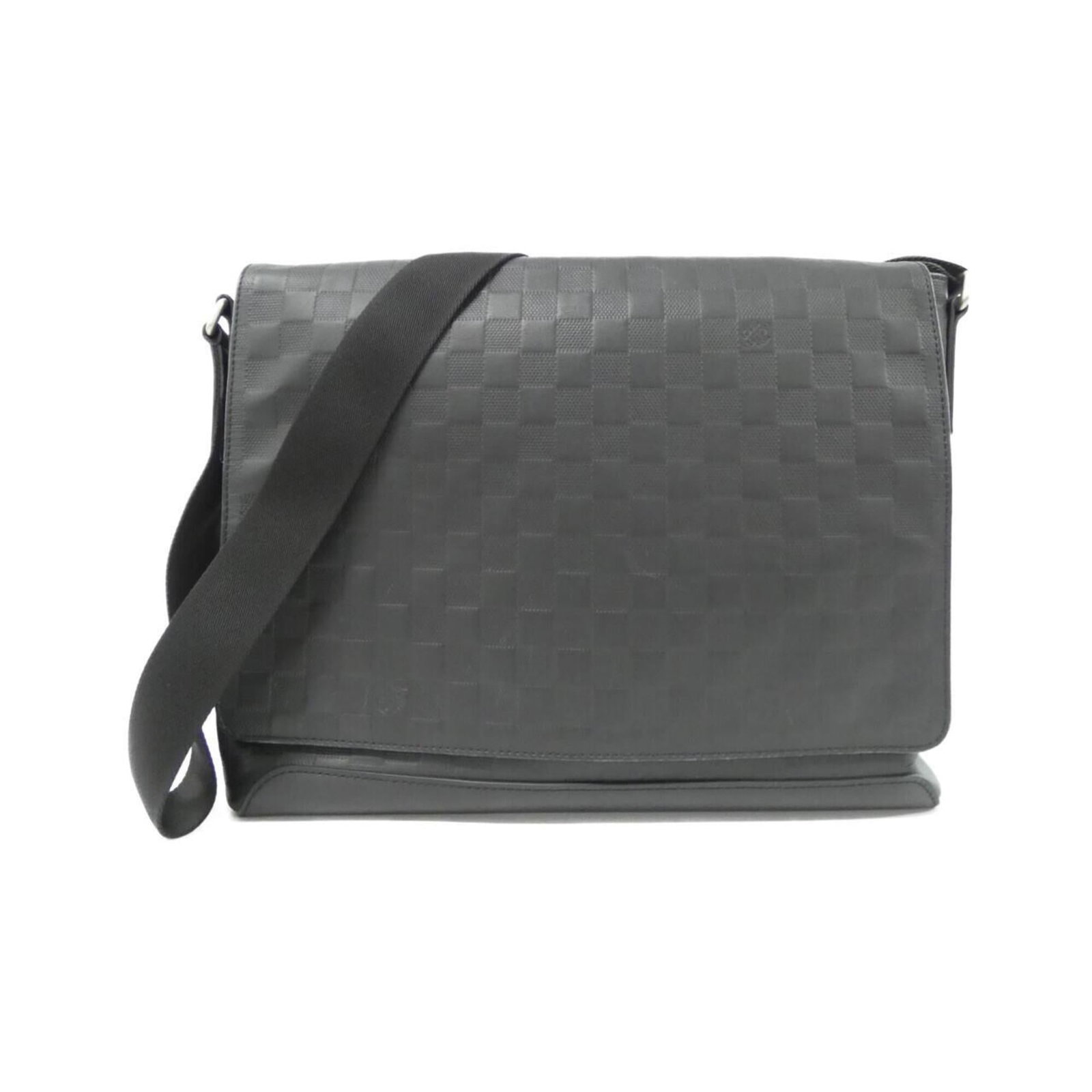Shoulder Bag Leather Vuitton Louis: Shoulder Bag Leather Vuitton Louis This Louis Vuitton shoulder bag features onyx leather and matte silver hardware, crafted from high-quality calf leather. The bag has some subtle signs of usage,