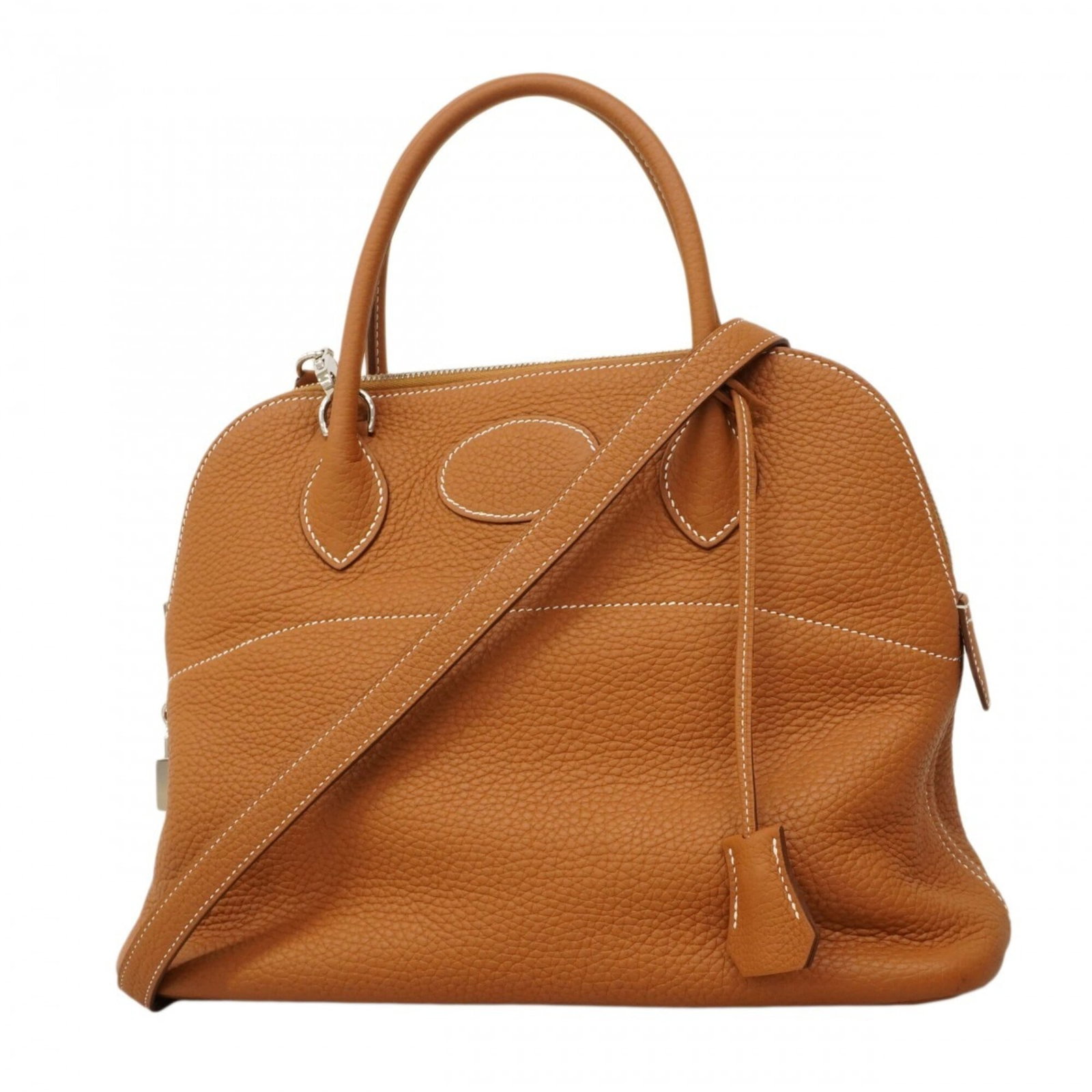 Clemence Leather Hermes Taurillon Handbag: Clemence Leather Hermes Taurillon Handbag Taurillon Clemence Leather Handbag from Hermes in Gold and Silver Hardware, featuring a classic design with a few traces of usage visible. This used handbag i