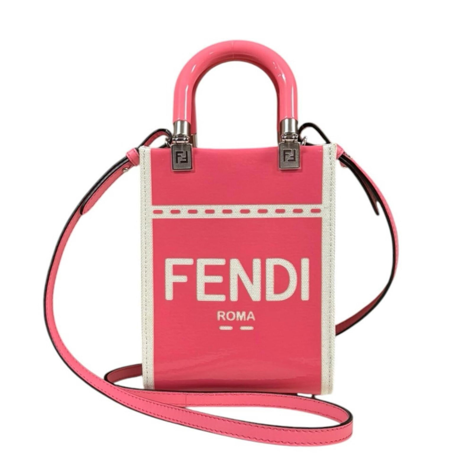 Patent Leather Fendi Shoulder Bag: Patent Leather Fendi Shoulder Bag Patent leather Fendi shoulder bag in black, pink, or white. This iconic design boasts a sleek, high-shine finish and a compact size, making it perfect for adding a to