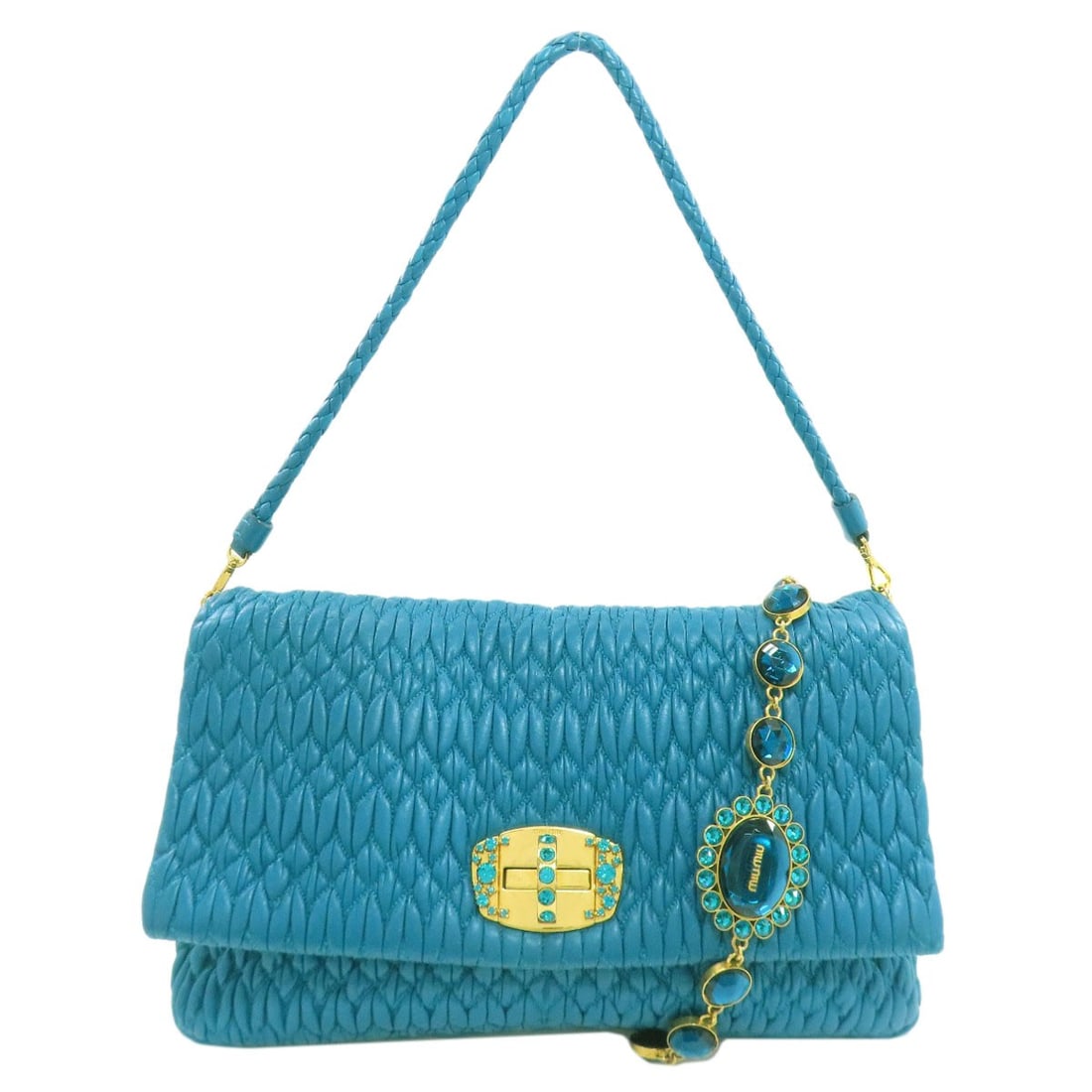 Miumiu One Belt Matelasse Shoulder Bag Calf: Miumiu One Belt Matelasse Shoulder Bag Calf Blue MIUMIU One Belt Matelasse Shoulder Bag with Calf Exterior. This shoulder bag features a striking blue color and calf exterior material, showcasing a un