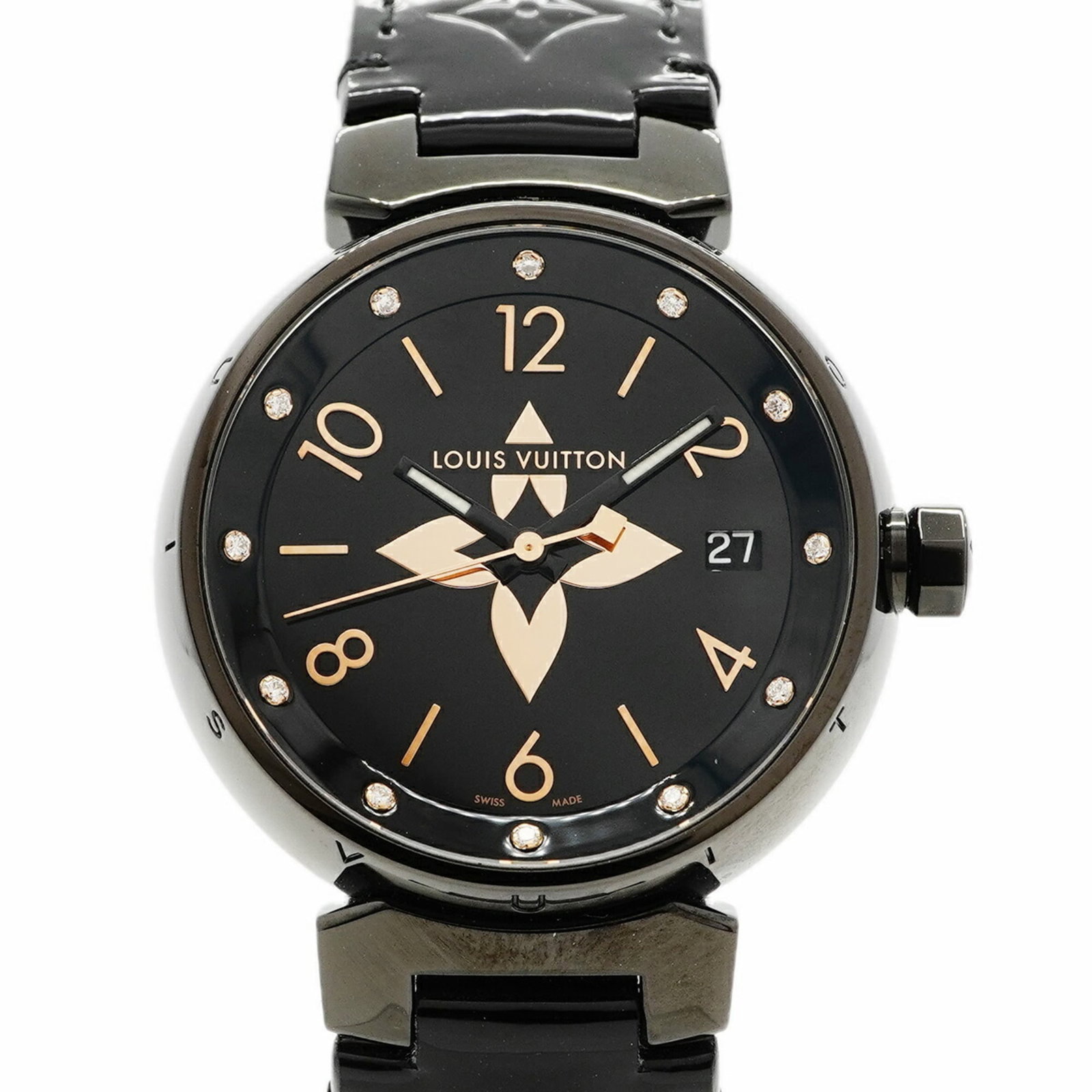 Louis Vuitton Wristwatch: Louis Vuitton Wristwatch Louis Vuitton Wristwatch - A Timeless Classic. This black leather-strapped wristwatch boasts a sleek 33.6mm case and features a durable design that has withstood the test of