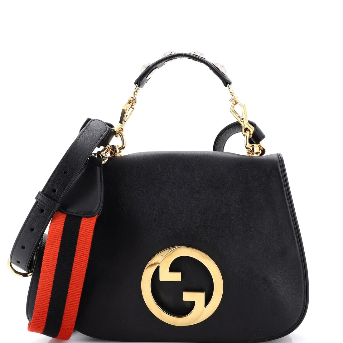 Web Blondie Gucci Bag Shoulder Medium Leather Flap: Web Blondie Gucci Bag Shoulder Medium Leather Flap The Web Blondie Gucci Bag Shoulder Medium Leather Flap boasts a sleek black exterior with gold hardware, featuring a medium leather flap and