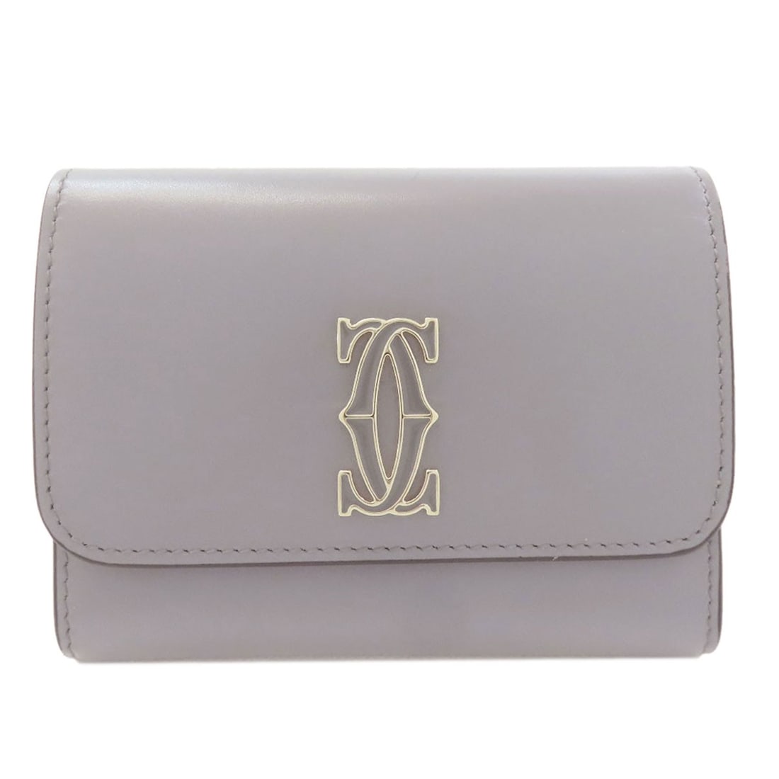 Double C De Cartier Compact Bifold Coin Pocket Wallet: Double C De Cartier Compact Bifold Coin Pocket Wallet Double C De Cartier Compact Bifold Coin Pocket Wallet in gray leather, featuring a classic bifold design with a coin pocket for added