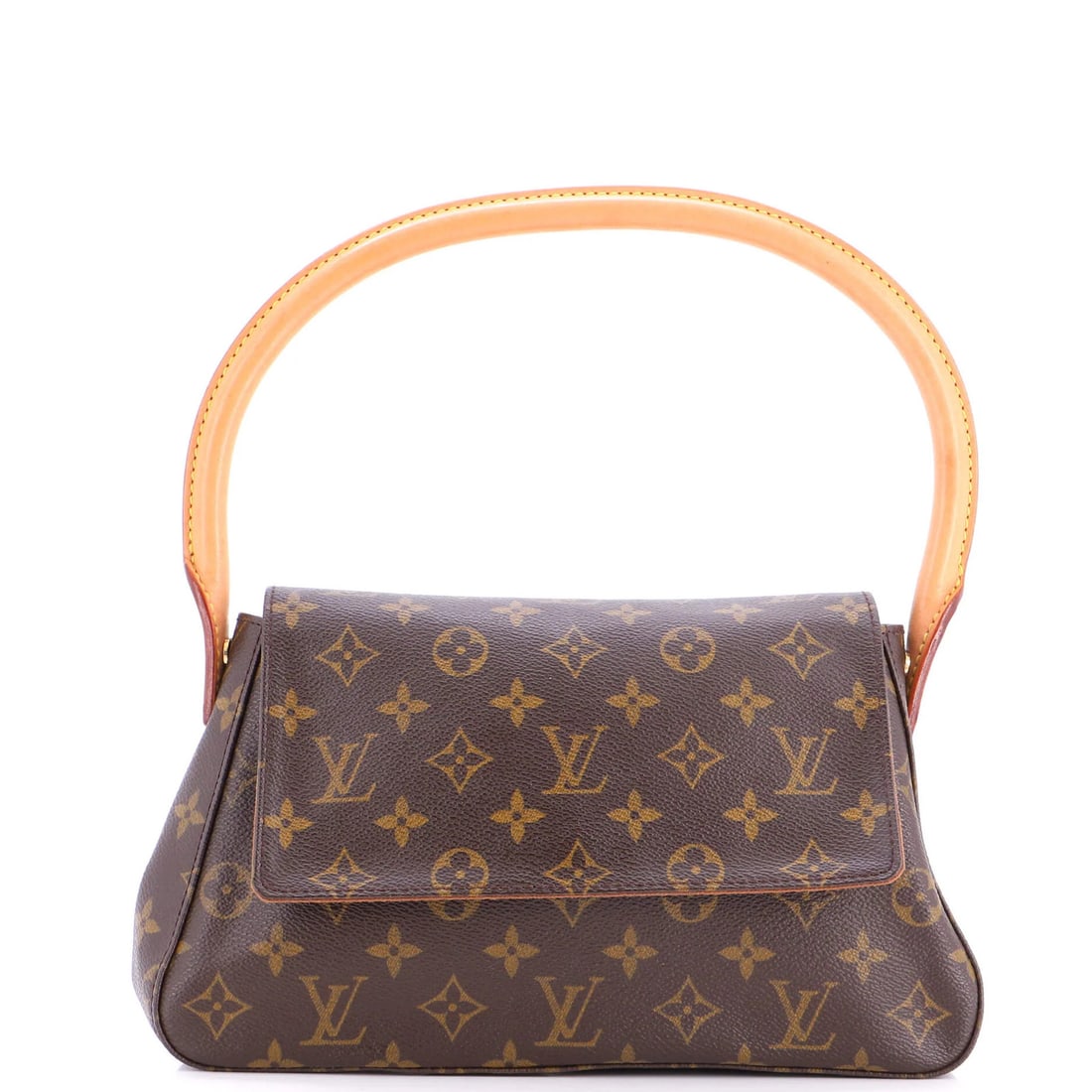 Louis Vuitton Looping Handbag Monogram Canvas Mini: Louis Vuitton Looping Handbag Monogram Canvas Mini Brown Louis Vuitton Looping Handbag Monogram Canvas Mini with gold hardware and brown interior, featuring minor creases on the exterior and scuffs