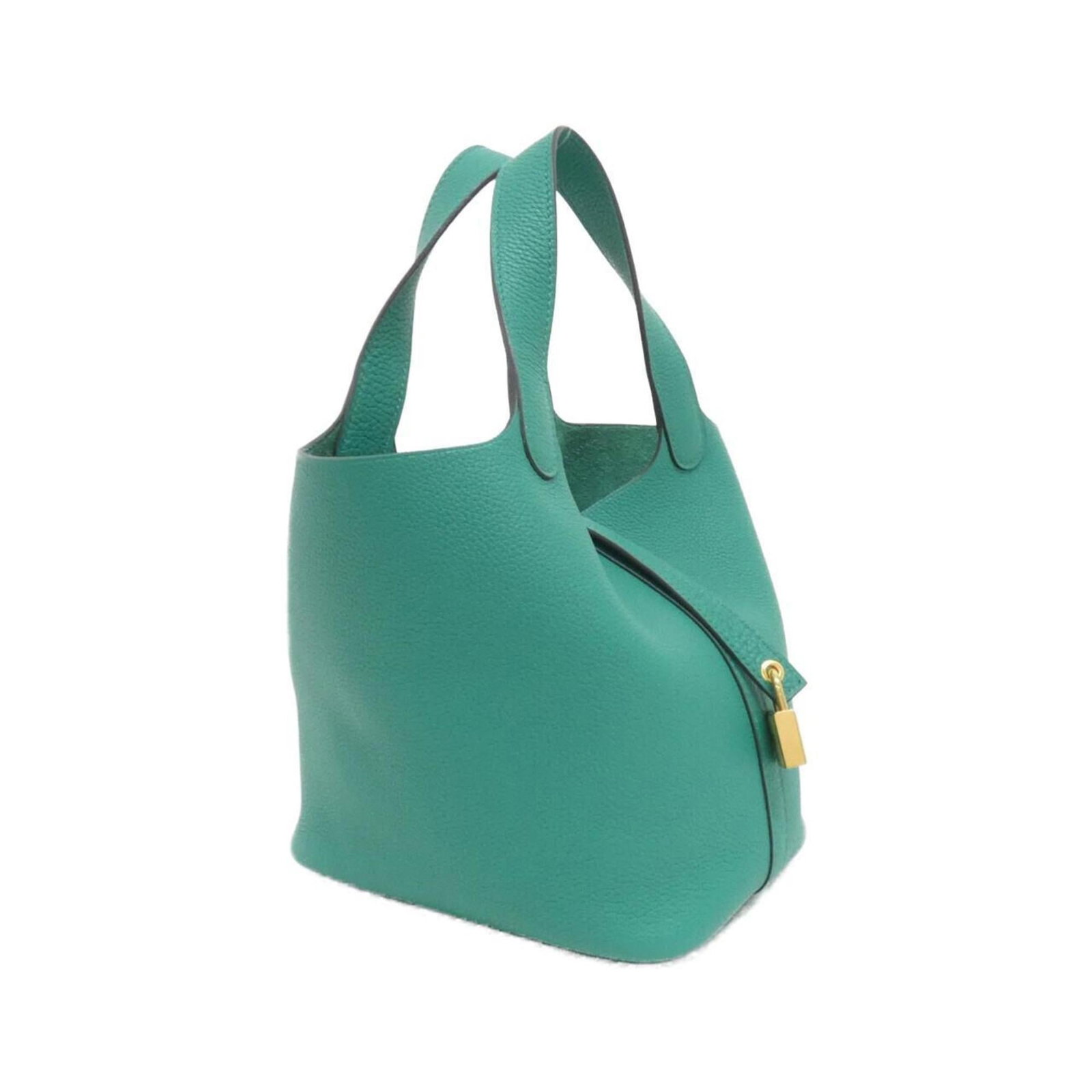 Handbag by Hermes: Handbag by Hermes This Herm?s handbag boasts its signature style with clean lines and classic design. Measuring 19cm x 18cm x 13.5cm, it features a few subtle signs of usage, including slight