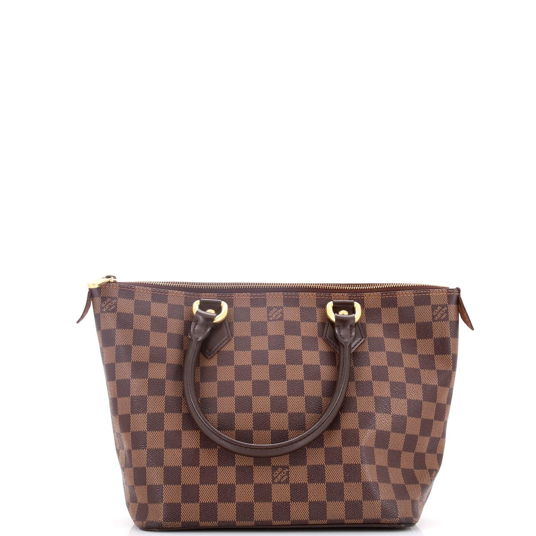 Handbag Damier Louis Vuitton Saleya: Handbag Damier Louis Vuitton Saleya Brown canvas coated leather Louis Vuitton Saleya handbag with scuffs, creases, edge wear, corner wear, and discoloration. Measures 8.5" tall, 10.5" wide, and 6"