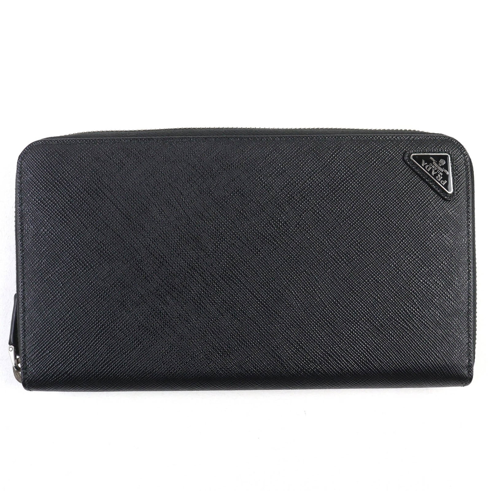 Prada Long Wallet (Bi-Fold) Leather: Prada Long Wallet (Bi-Fold) Leather Saffiano leather construction provides durability and sophistication to this black Prada long wallet, featuring a bi-fold design with a zipper closure. Measuring