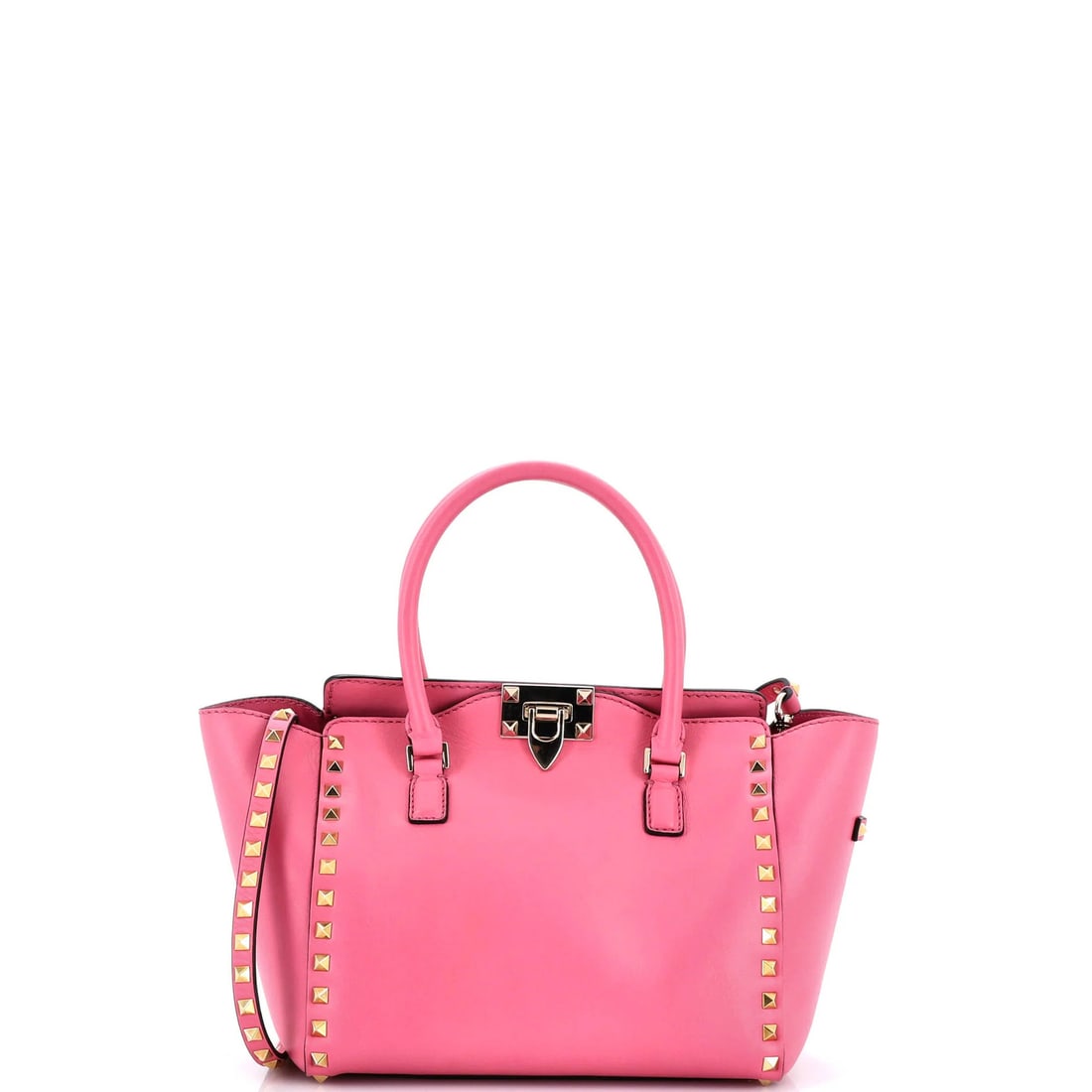 Valentino Garavani Rockstud Tote Small Leather Rigid: Valentino Garavani Rockstud Tote Small Leather Rigid Small Pink Valentino Garavani Rockstud Tote with Rigid Leather Exterior and Gold Tone Hardware. This small leather tote features the iconic