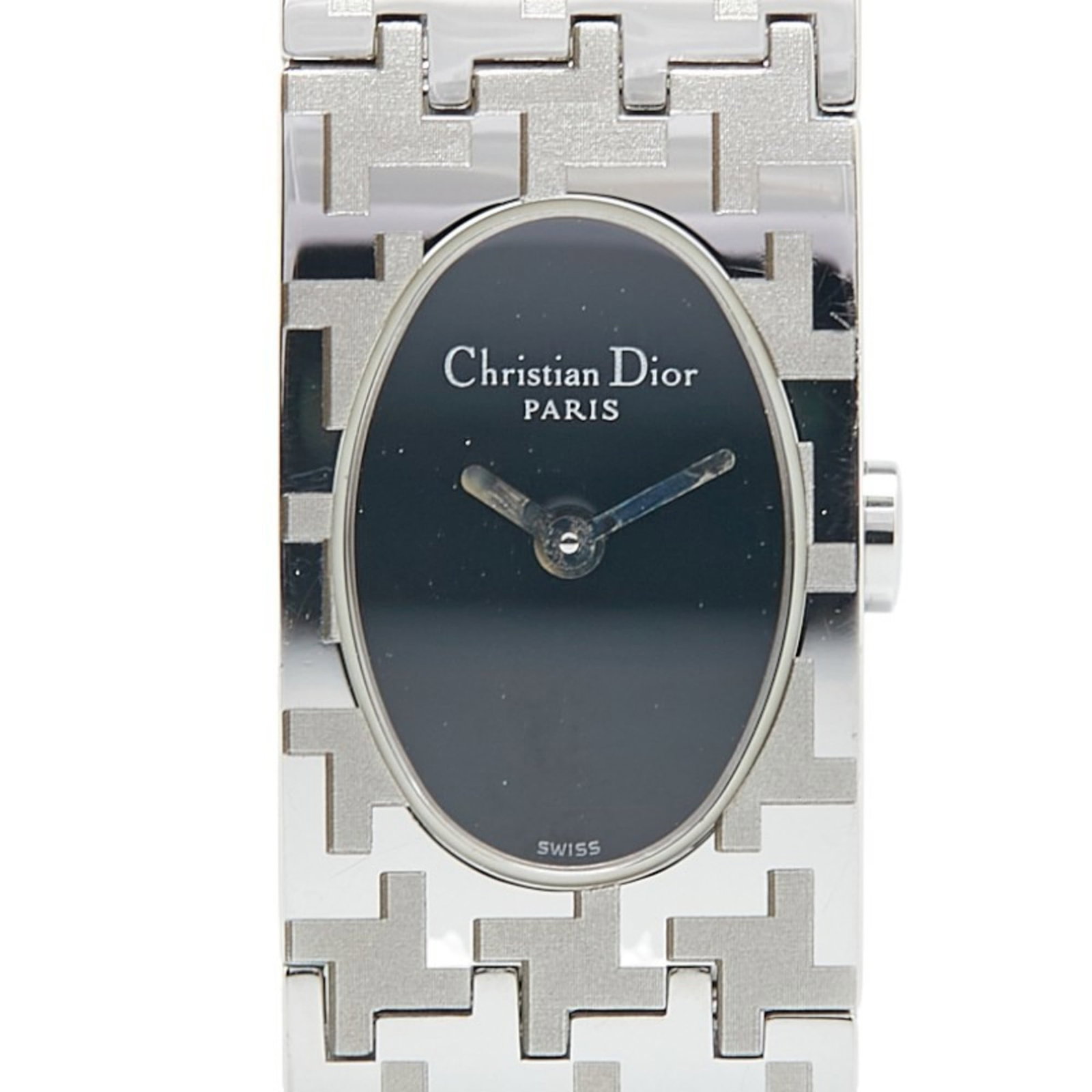 Christian Dior Wristwatch: Christian Dior Wristwatch Stainless steel case and band, the Christian Dior wristwatch boasts a sleek design with an analog display in black. Measuring 15mm in diameter and weighing 2oz, this