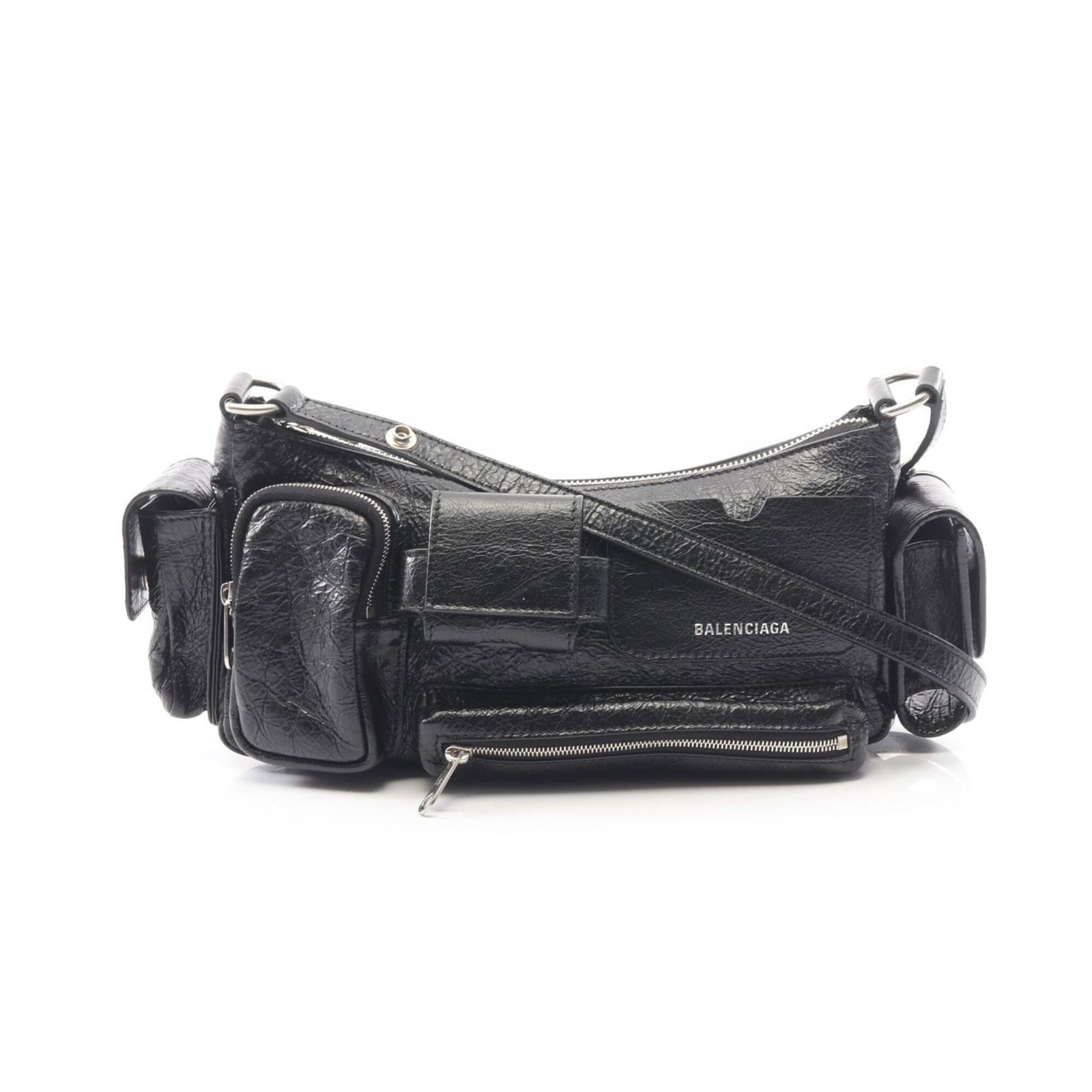 Balenciaga Handbag Shoulder Bag Leather: Balenciaga Handbag Shoulder Bag Leather Black leather Balenciaga shoulder bag with a classic design, featuring a 12cm x 26.2cm x 6cm size and a few traces of usage that add to its worn-in charm. The