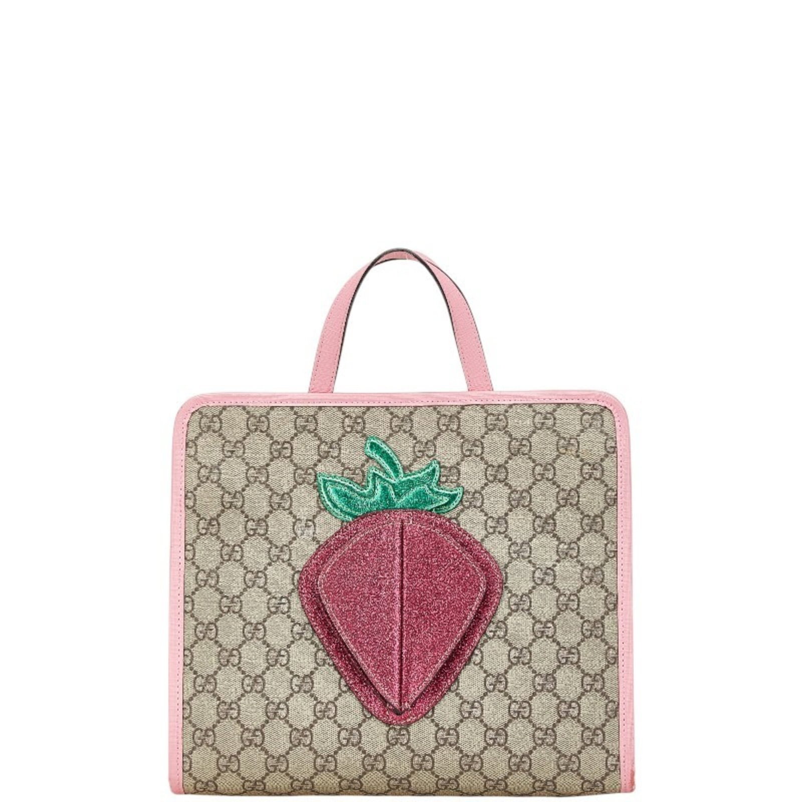 Pvc Leather Gucci Tote Bag: Pvc Leather Gucci Tote Bag The Gucci Pvc Leather Tote Bag boasts a unique blend of materials, featuring pvc and leather in its construction. Available in beige with multi-color accents and pink