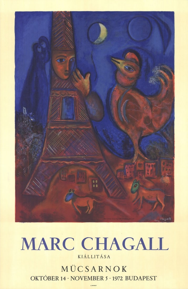 MARC CHAGALL Good Morning Paris 34" x 22.25" Lithograph 1972 Modernism Blue Bro (1 of 4)