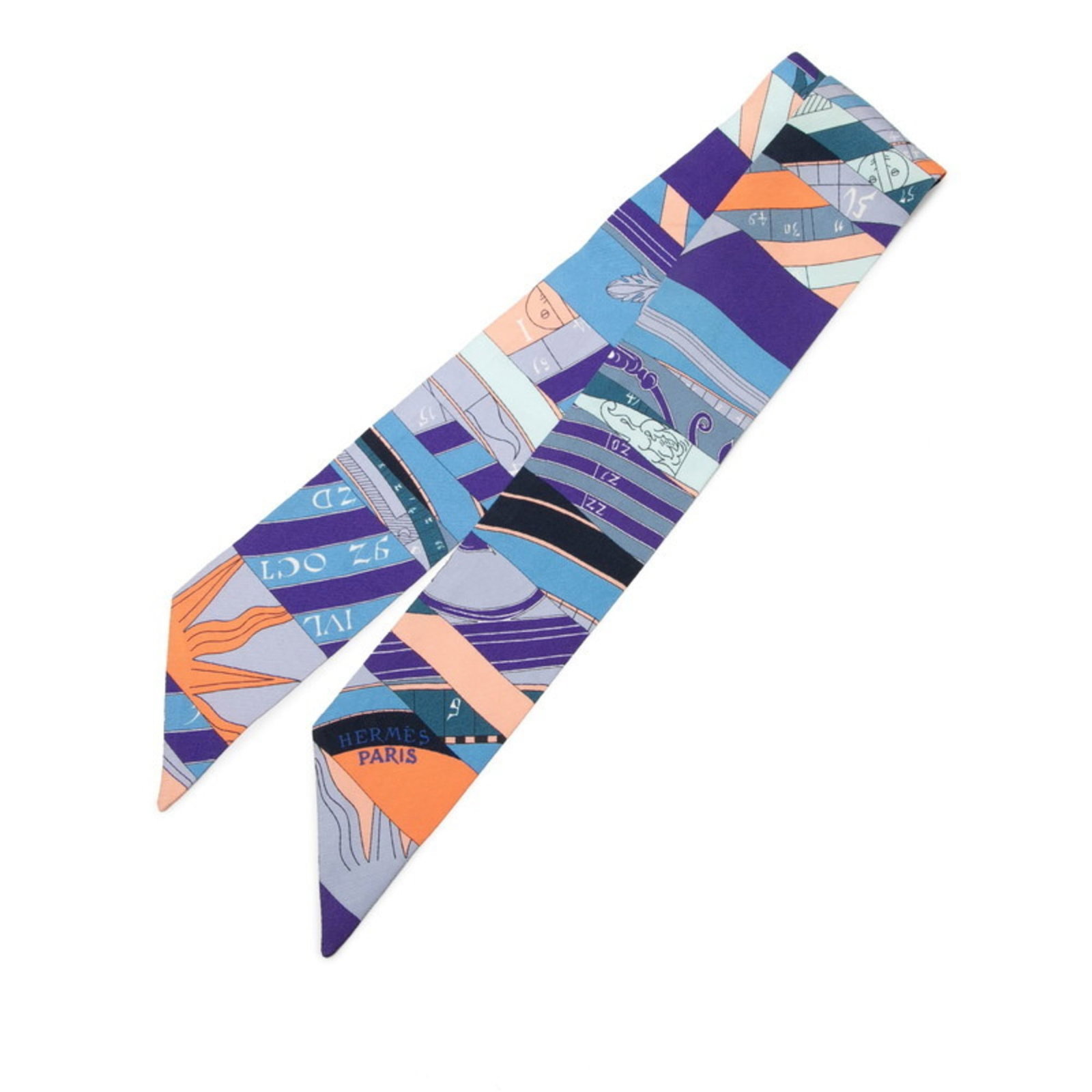 Silk scarf from Hermes: Silk scarf from Hermes Silk scarf from renowned luxury brand Hermes, featuring a unique blue and multi-color design. The scarf measures 5cm x 83.5cm and is made from high-quality silk, with visible tr